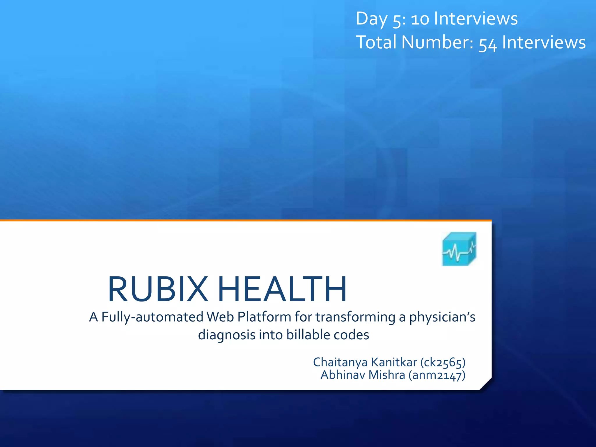 Cover slide of the Rubix Health Columbia 015 Pitch Deck Teardown pitch deck