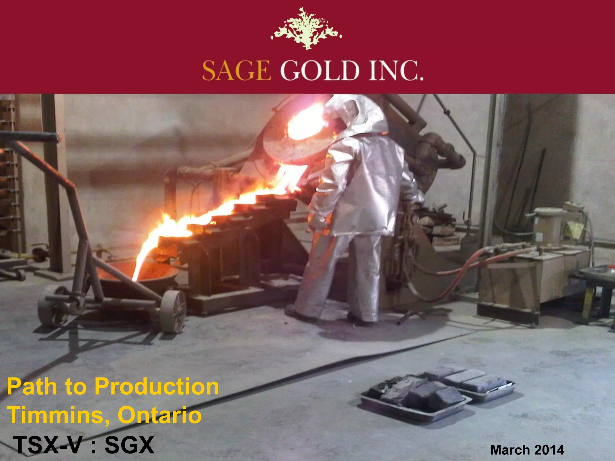 Cover slide of the Sage Gold Inc. pitch deck — Public (Micro-cap) 2014