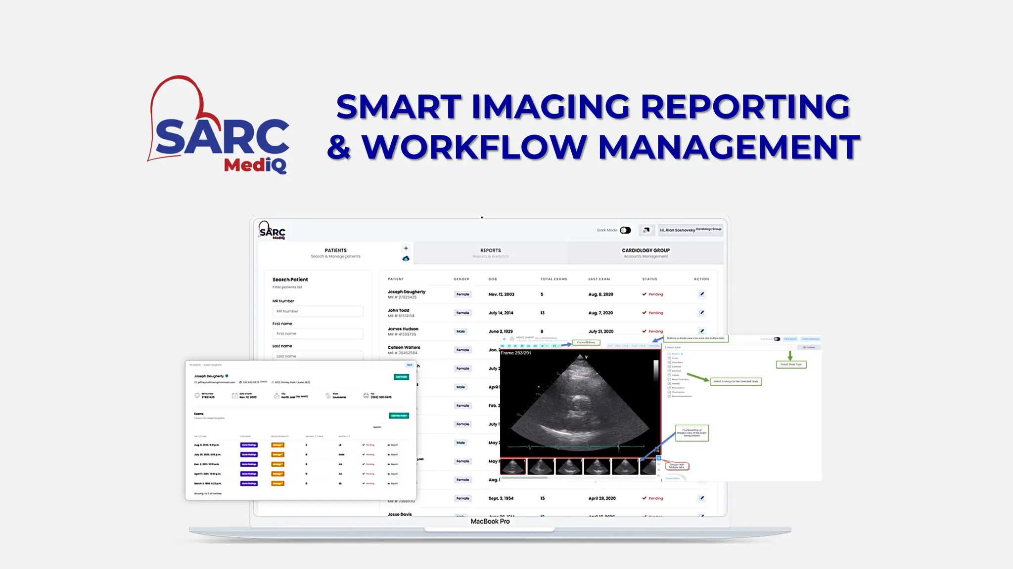 Cover slide of the SARC MedIQ, INC. pitch deck — 2023