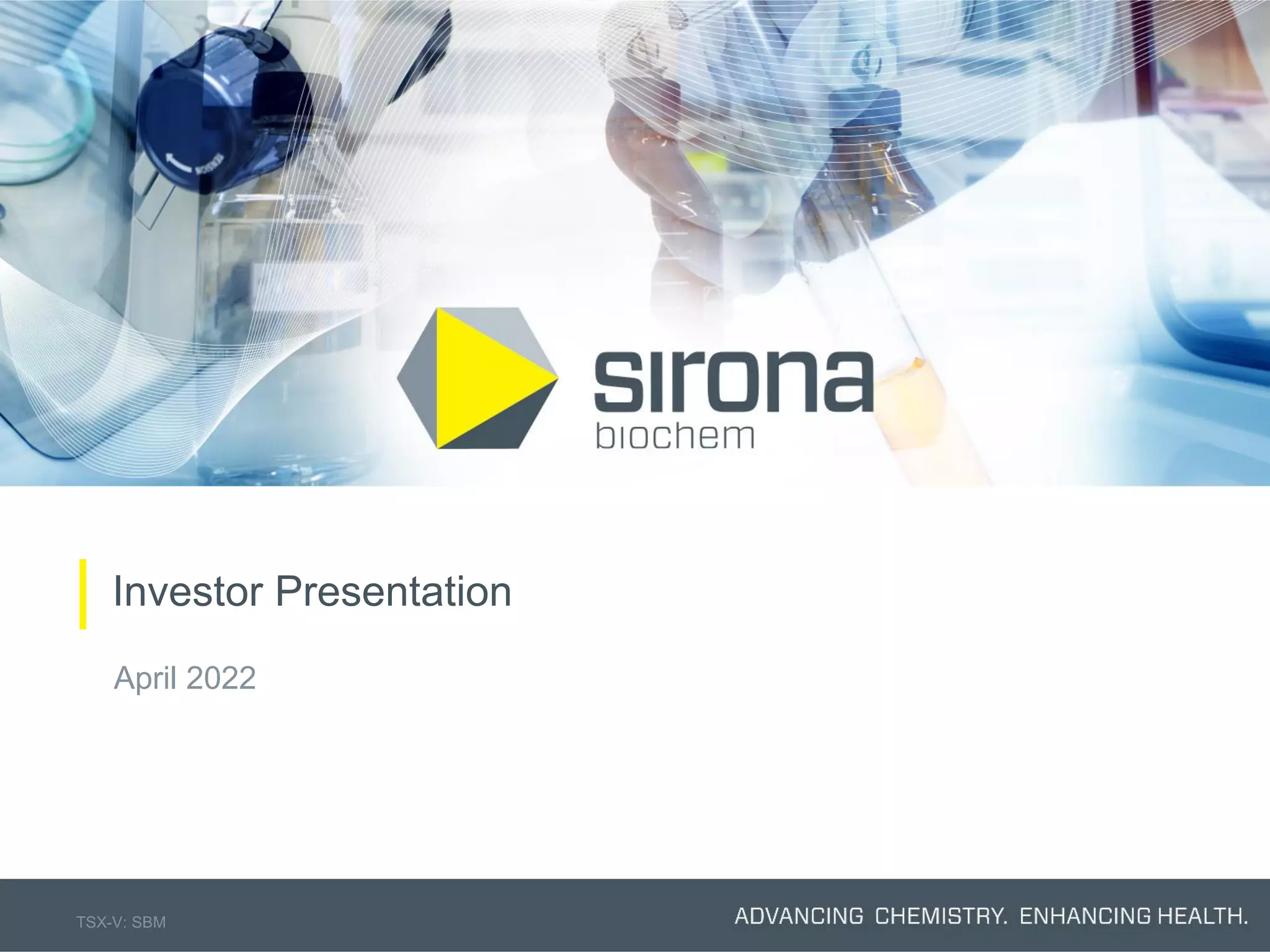 Cover slide of the Sirona Biochem pitch deck — Public (TSX-V: SBM) 2022