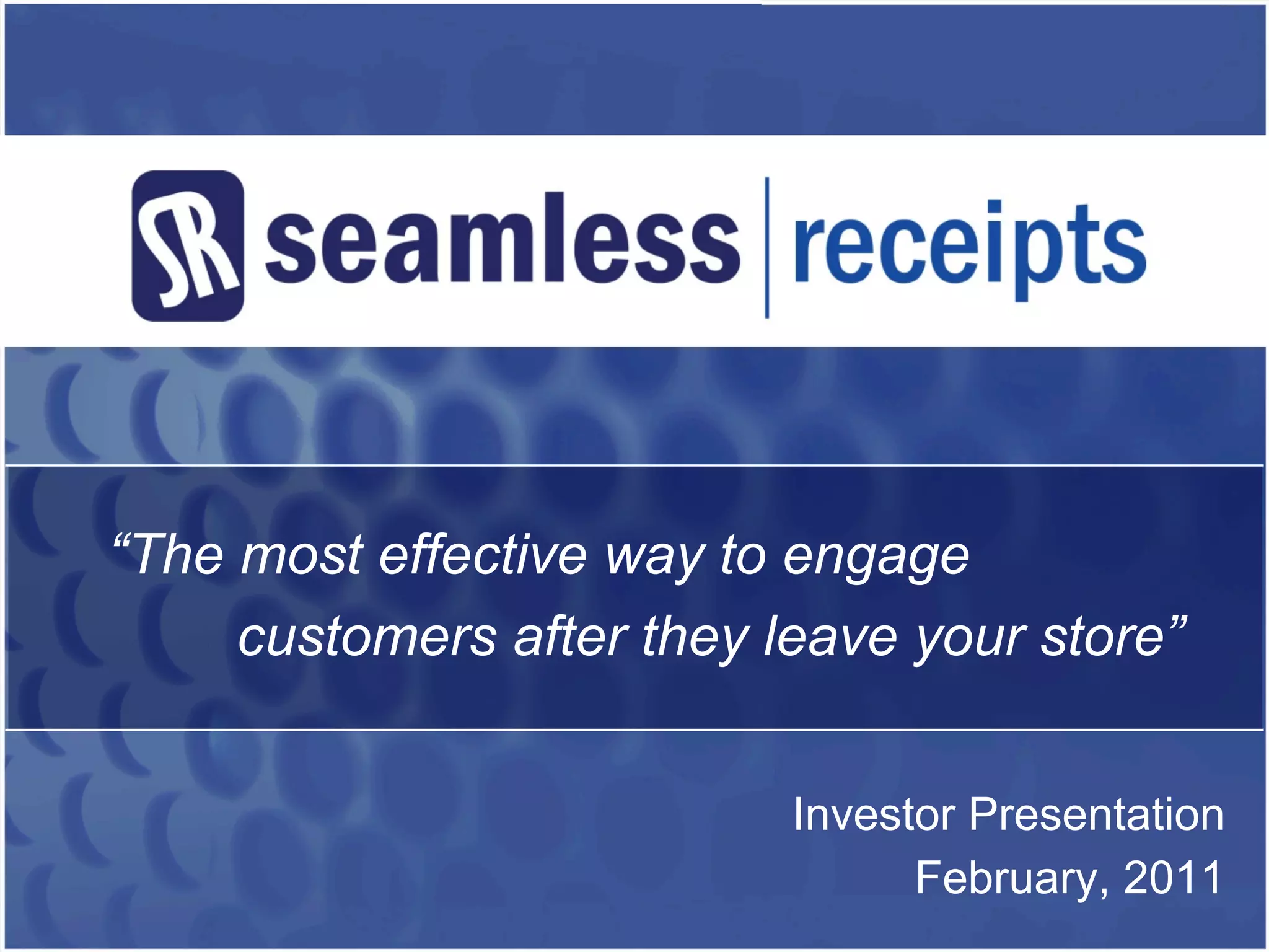 Cover slide of the Seamless Receipts pitch deck — 2011