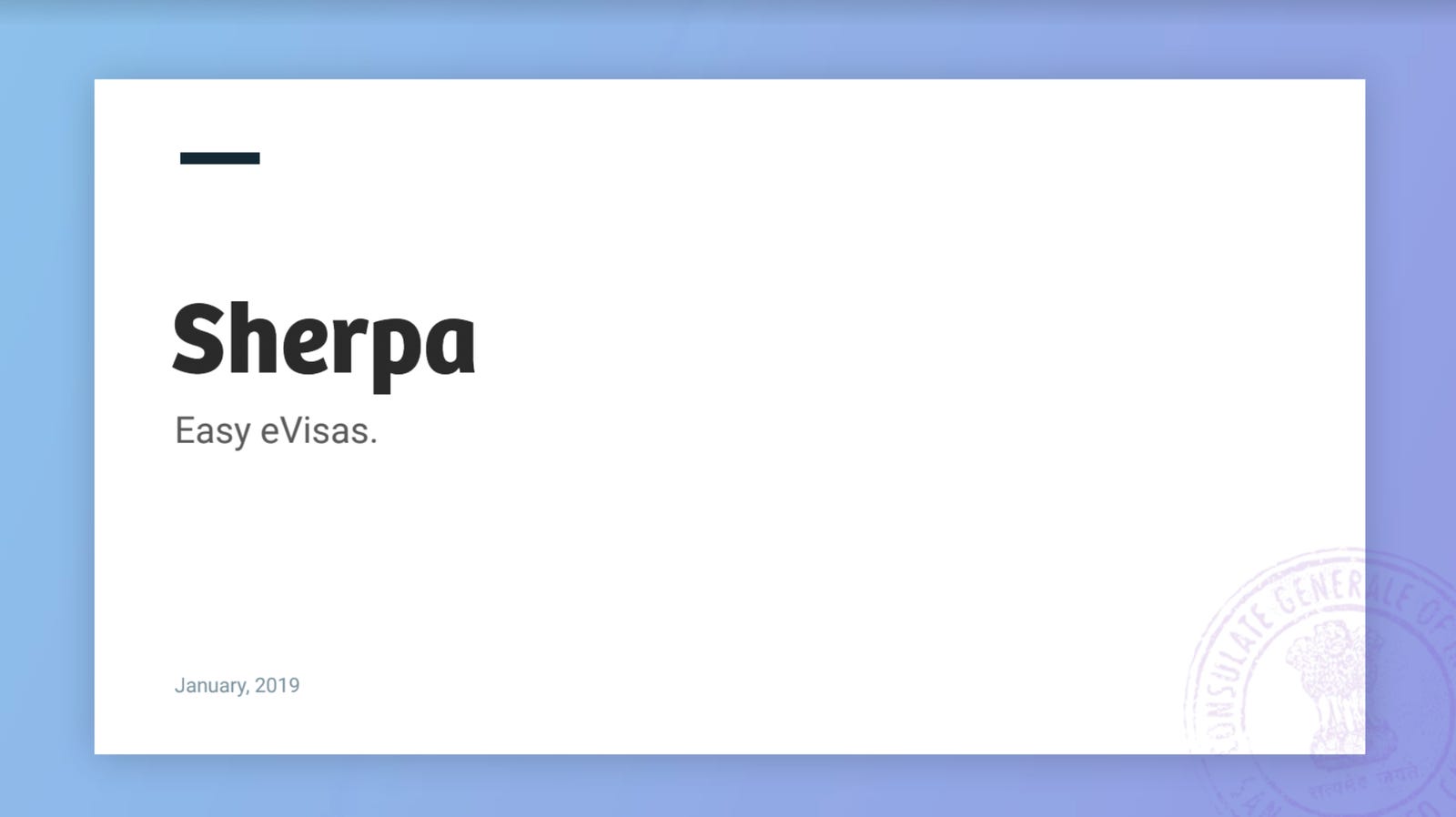 Cover slide of the Sherpa pitch deck — Seed 2020