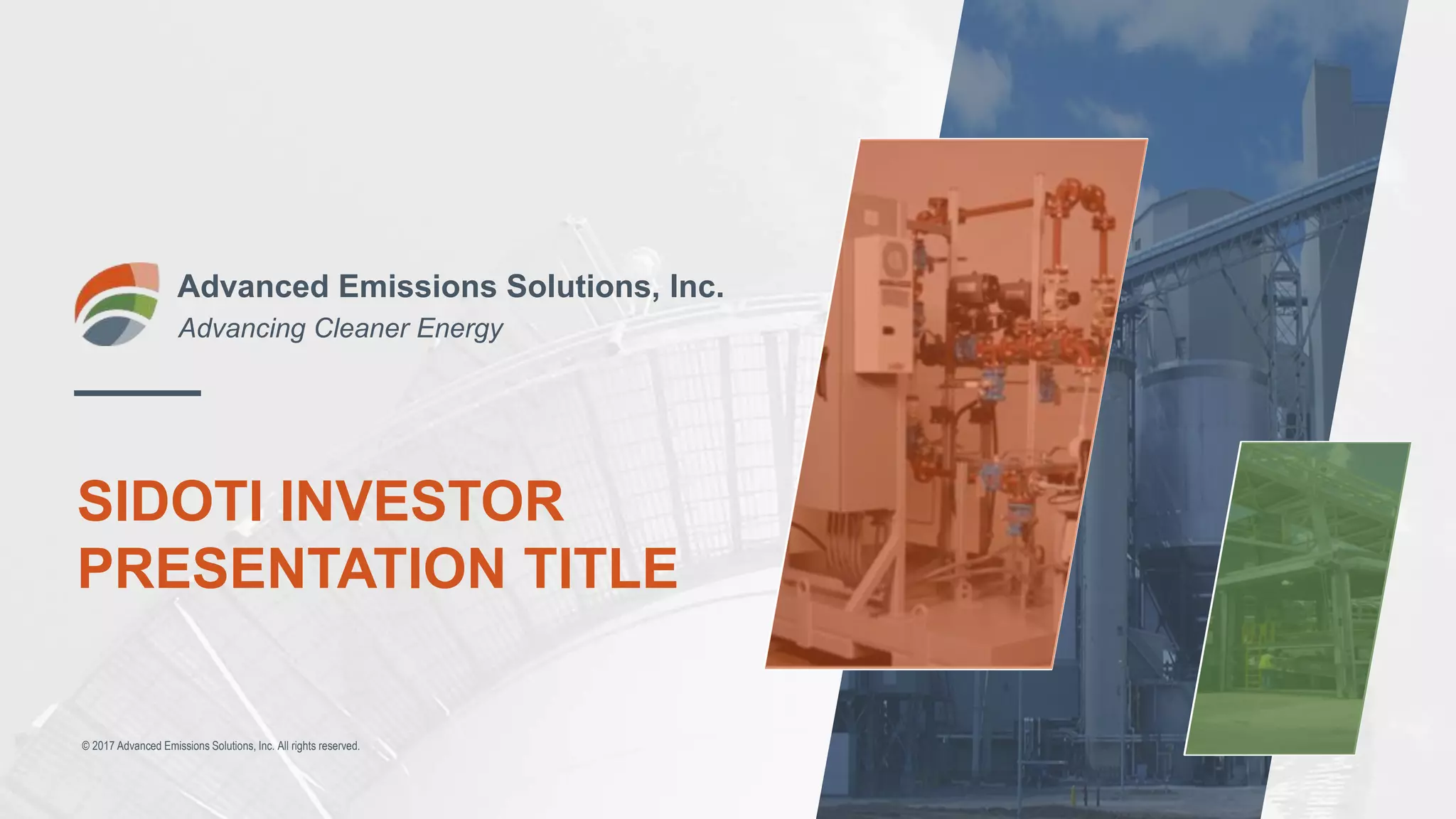Cover slide of the Advanced Emissions Solutions, Inc. (ADES) pitch deck — Public (NASDAQ: ADES) 2017