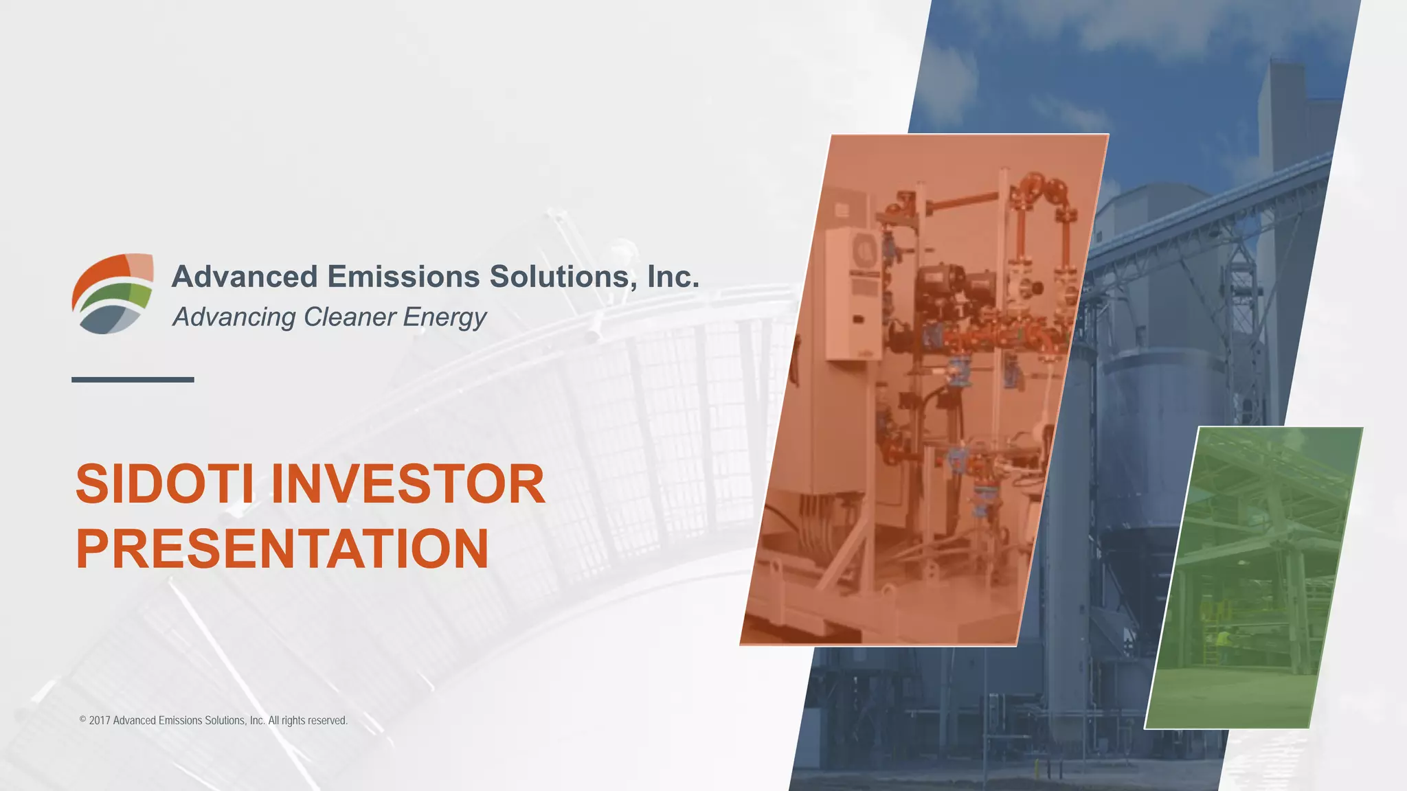 Cover slide of the Advanced Emissions Solutions, Inc. (ADES) pitch deck — Public (NASDAQ: ADES) 2017