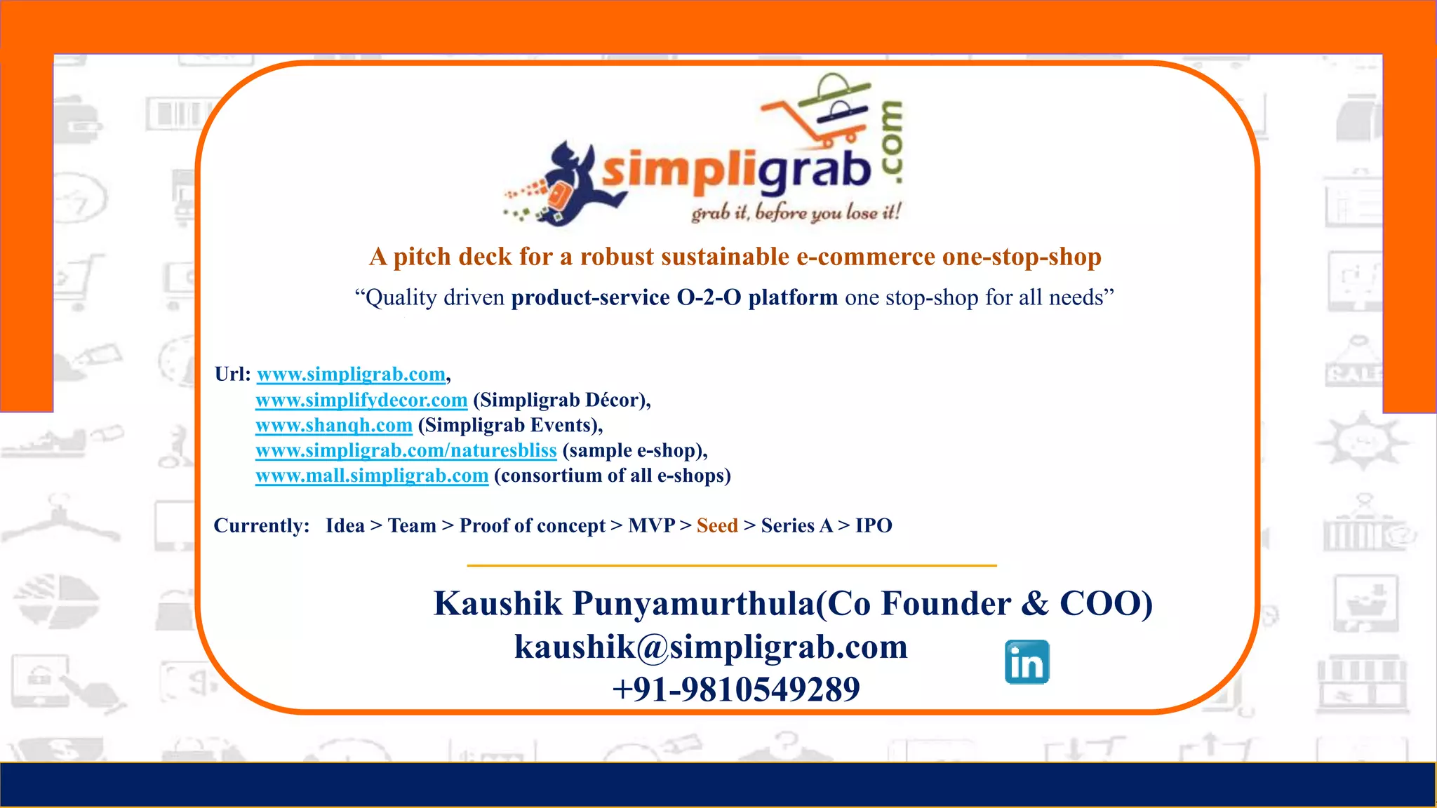 Cover slide of the Simpligrab pitch deck — Seed