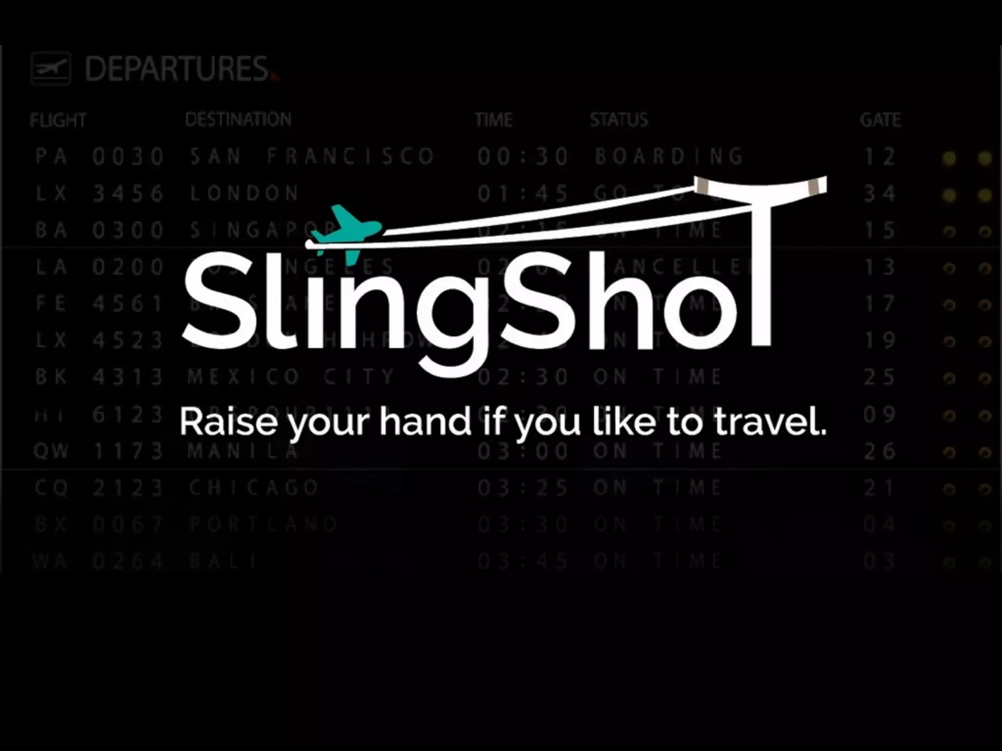Cover slide of the SlingShot 10.10 pitch deck — Seed