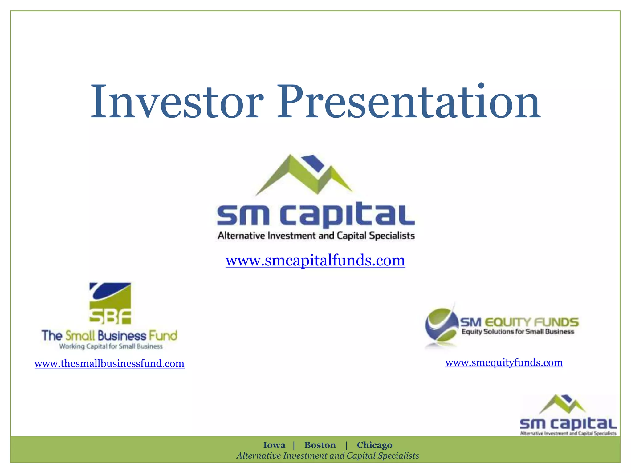 Cover slide of the Sm Capital Inc pitch deck — 2012