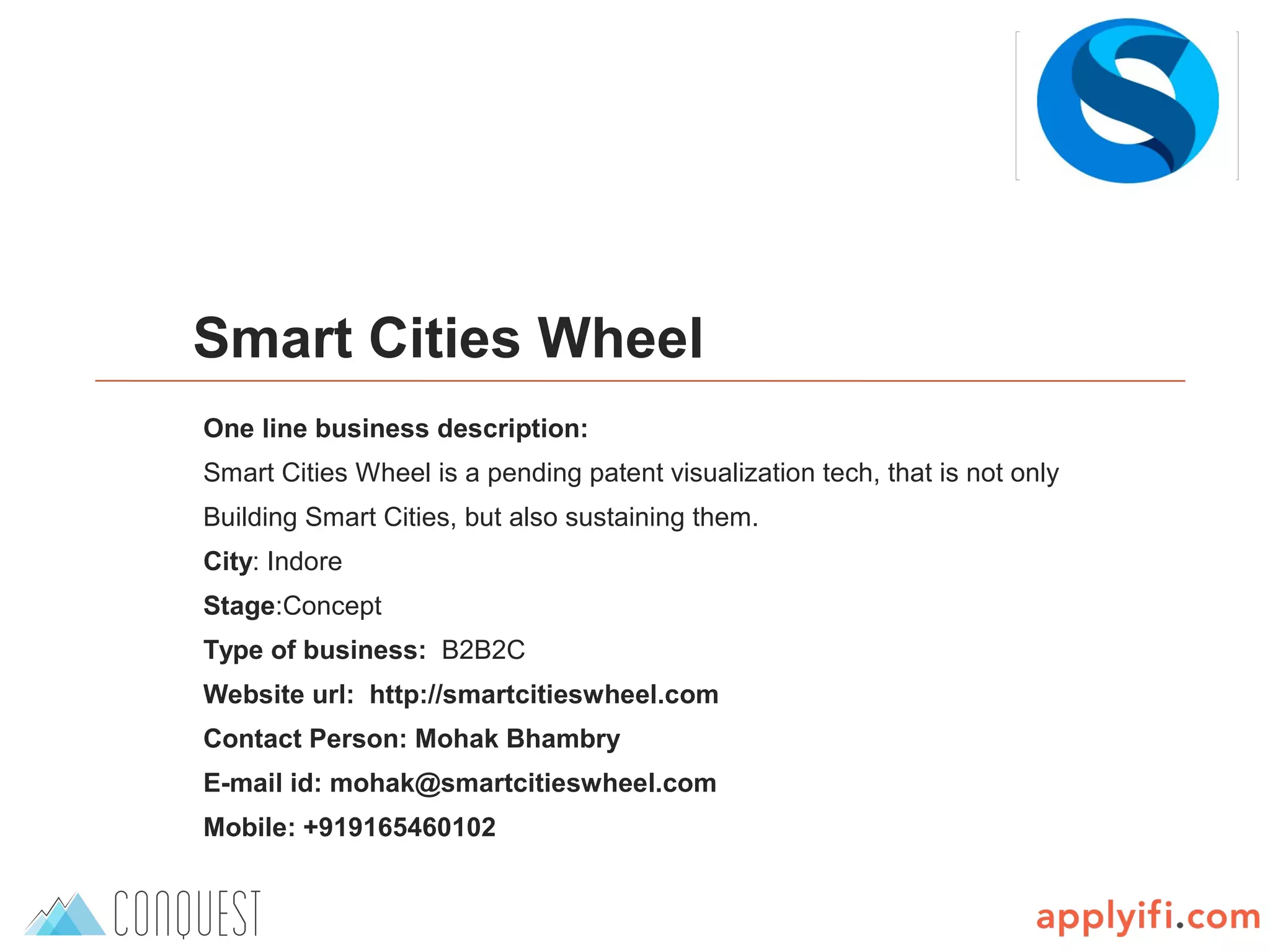 Cover slide of the Smart Cities Wheel pitch deck — Concept 2016