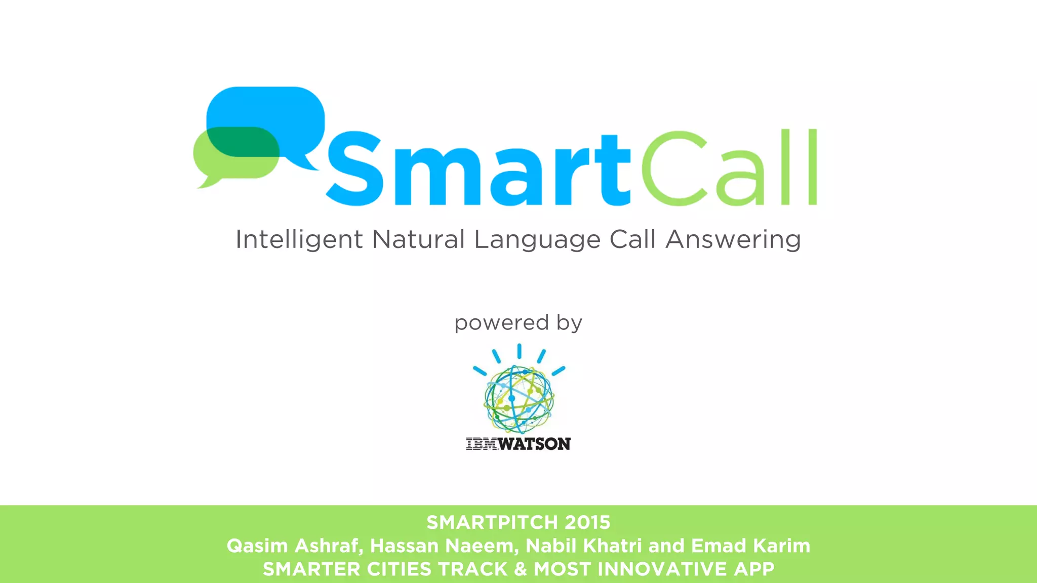 Cover slide of the SmartCall pitch deck — Phase 3 (Development) 2015