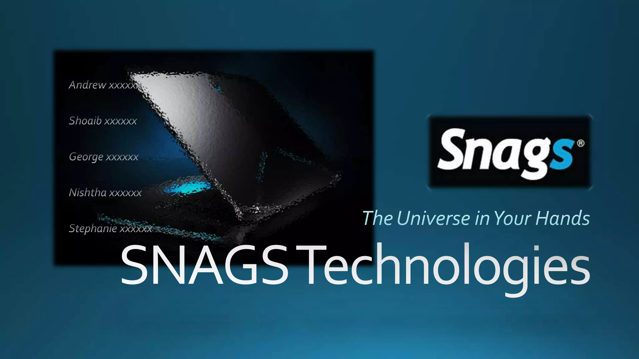 Cover slide of the Snags Technology pitch deck