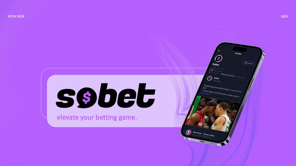 Cover slide of the SoBet pitch deck — Seed 2024
