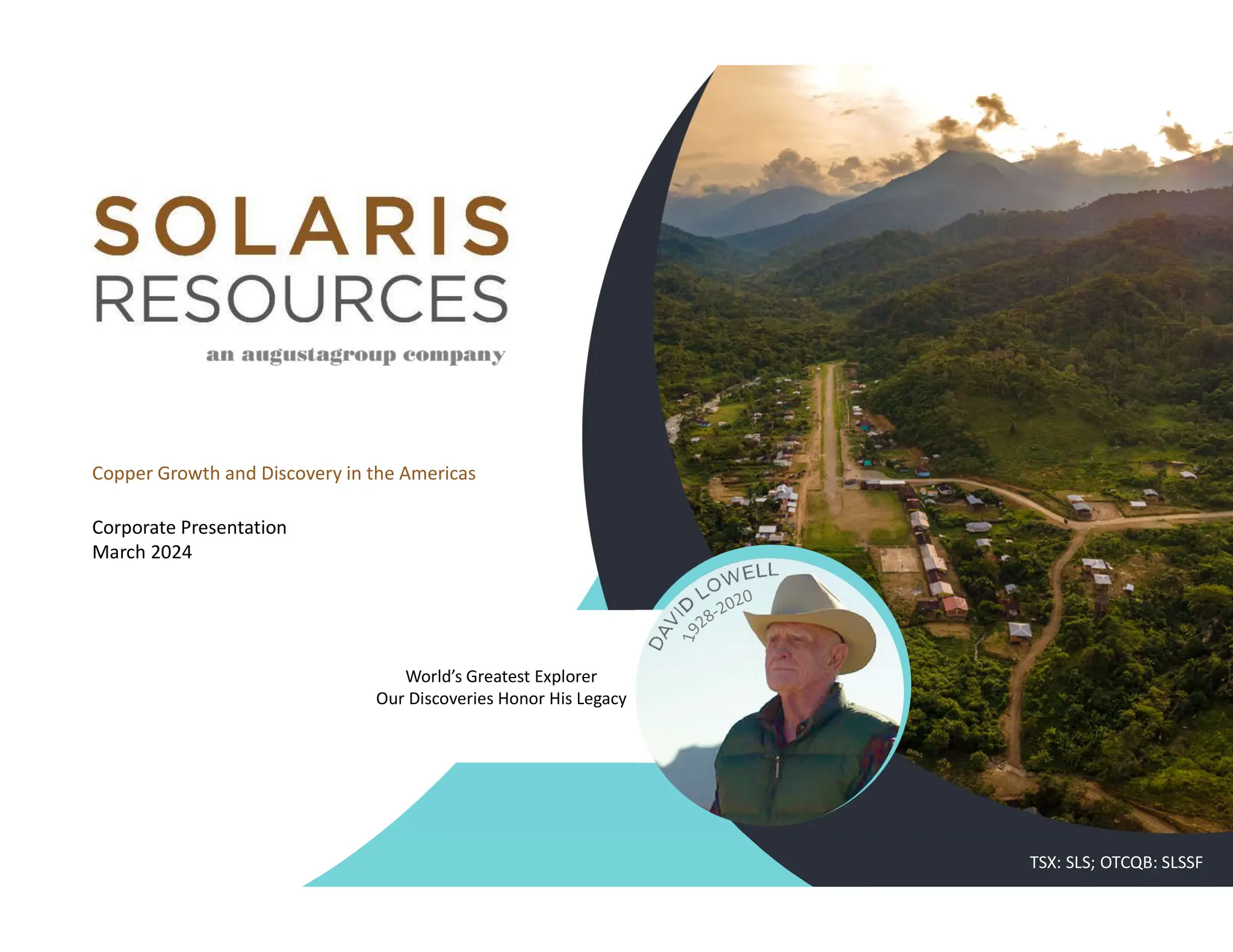 Cover slide of the Solaris Resources pitch deck — Public (TSX: SLS) 2024