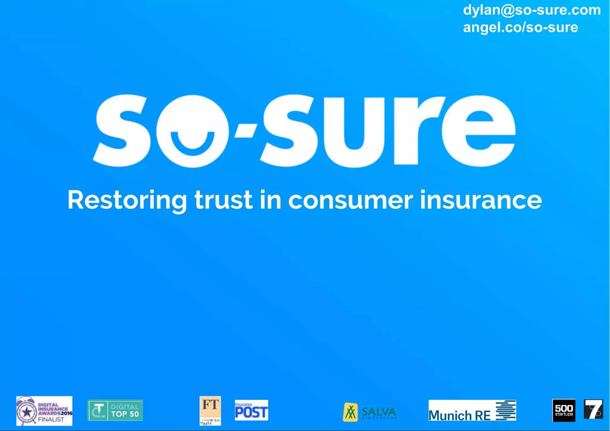 Cover slide of the SoSure pitch deck — Early Stage / Seed 2016