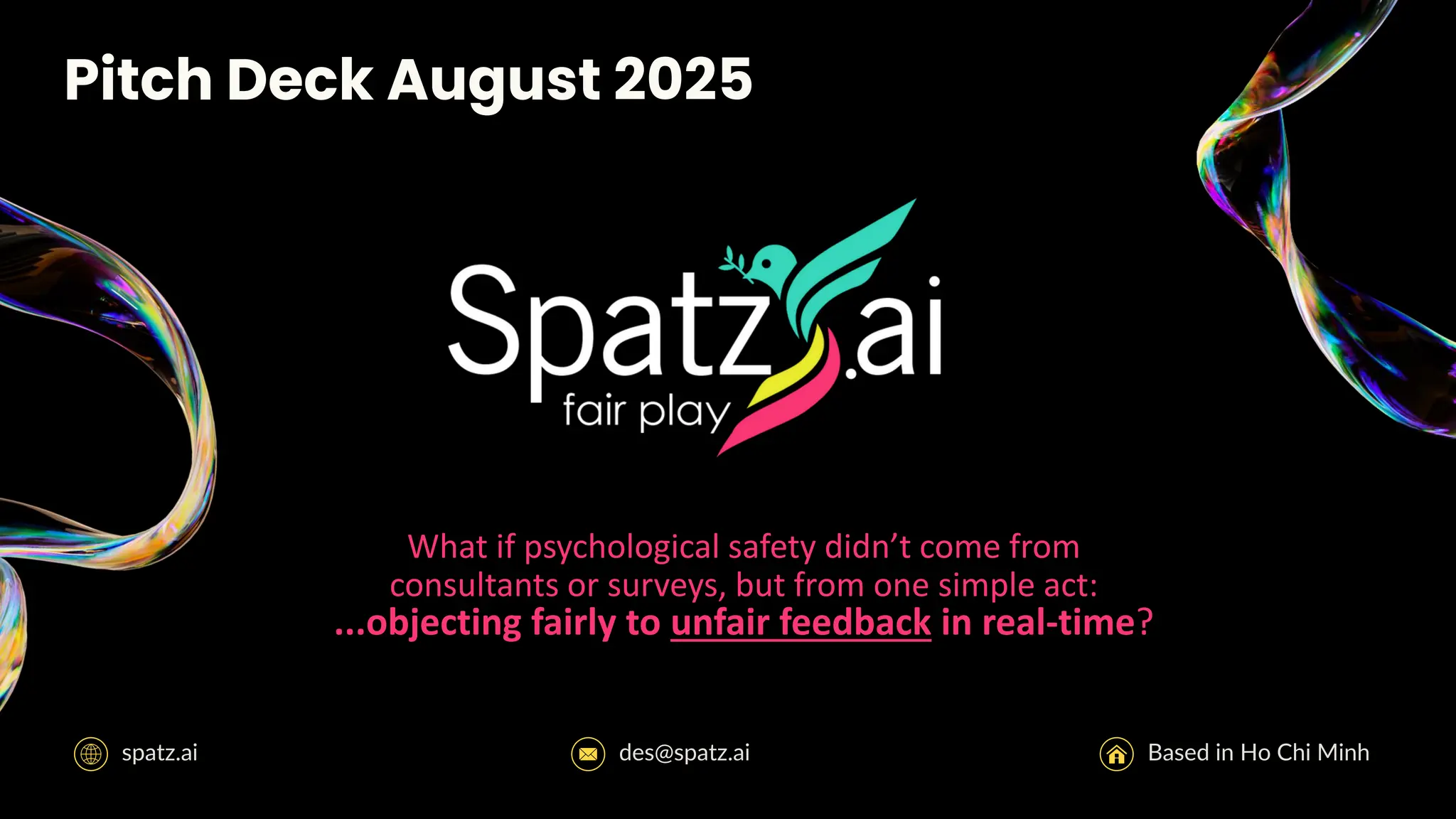 Cover slide of the SpatzAI Pitch Deck Teardown pitch deck