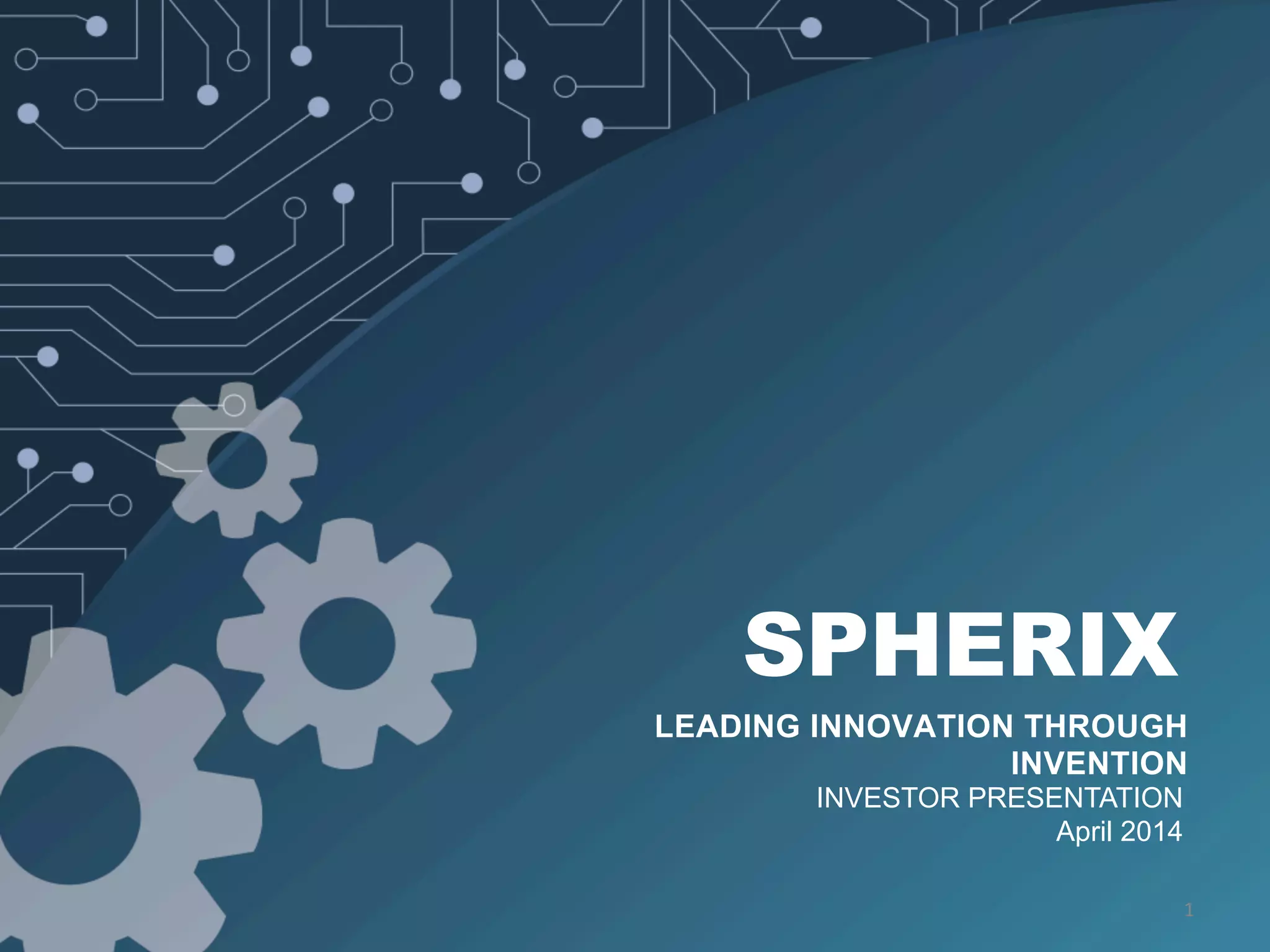 Cover slide of the Spherix pitch deck