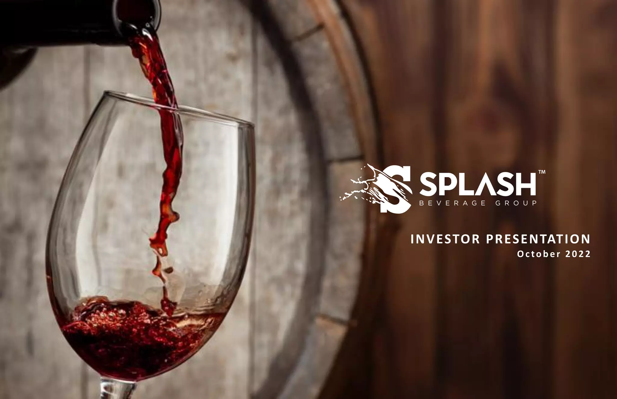 Cover slide of the Splash Beverage Group (SBEV) pitch deck — 2022