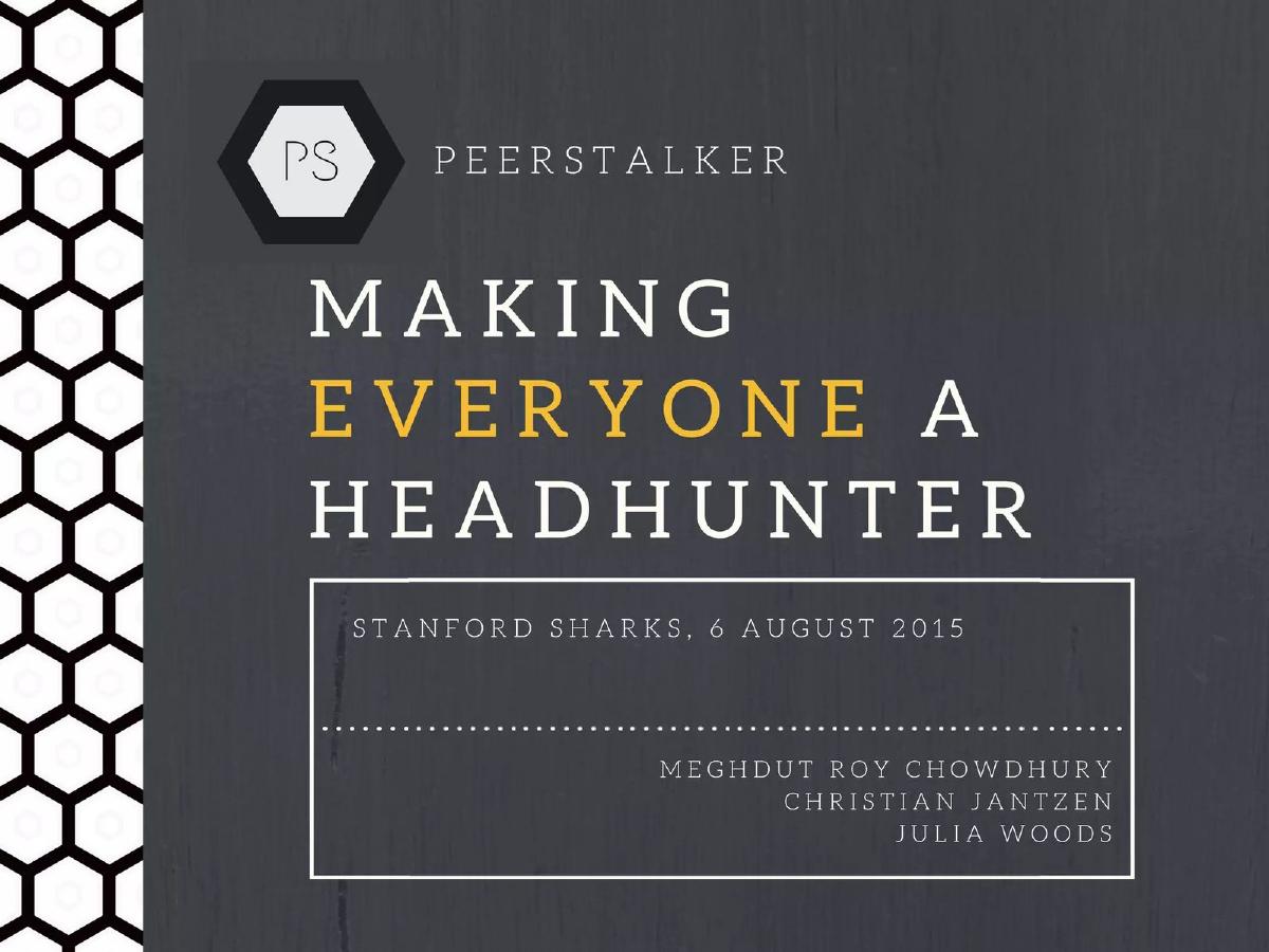 Cover slide of the Stanford SharX Peerstalker Pitch Deck Teardown pitch deck