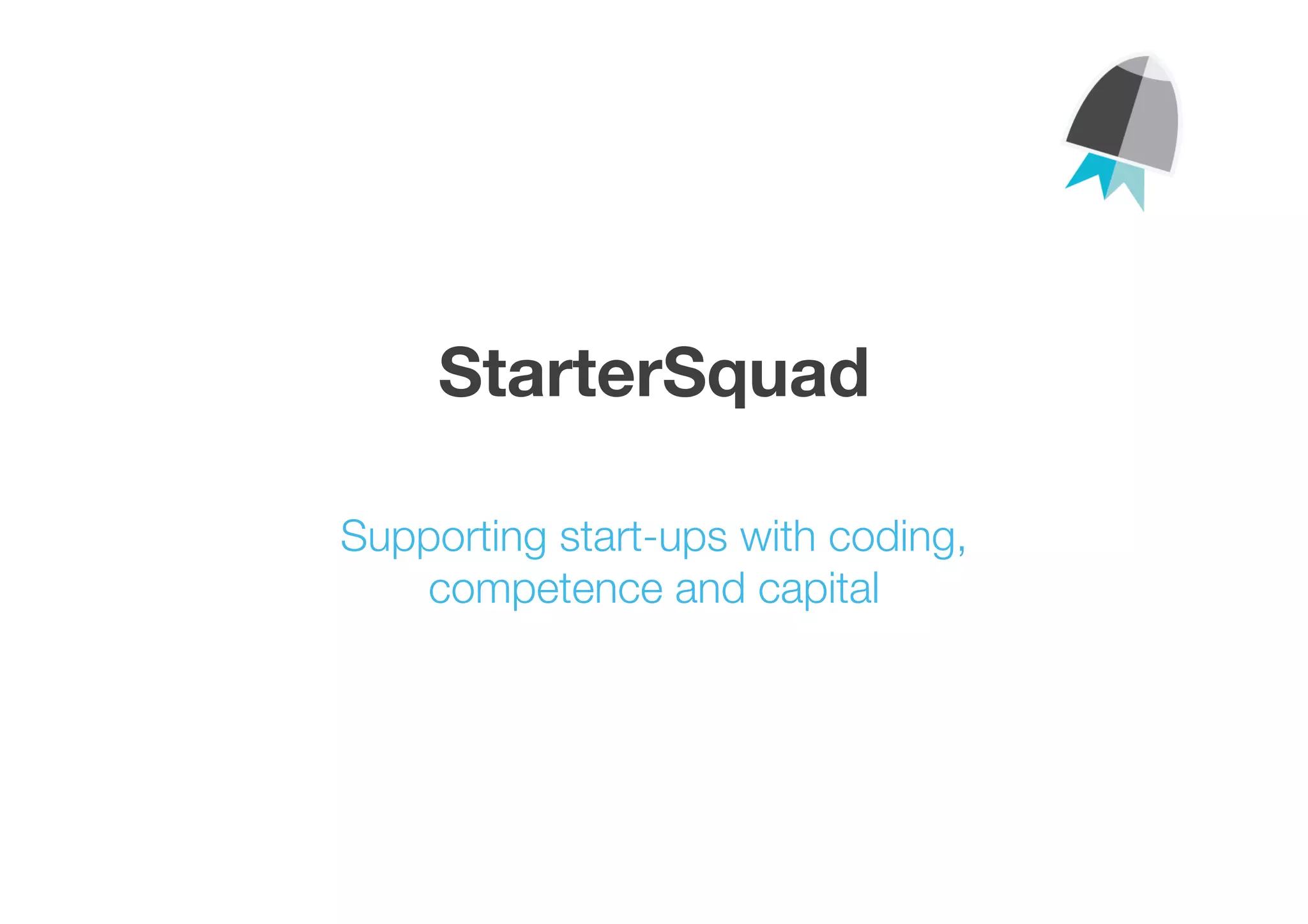 Cover slide of the StarterSquad pitch deck — Fund Formation / Seed