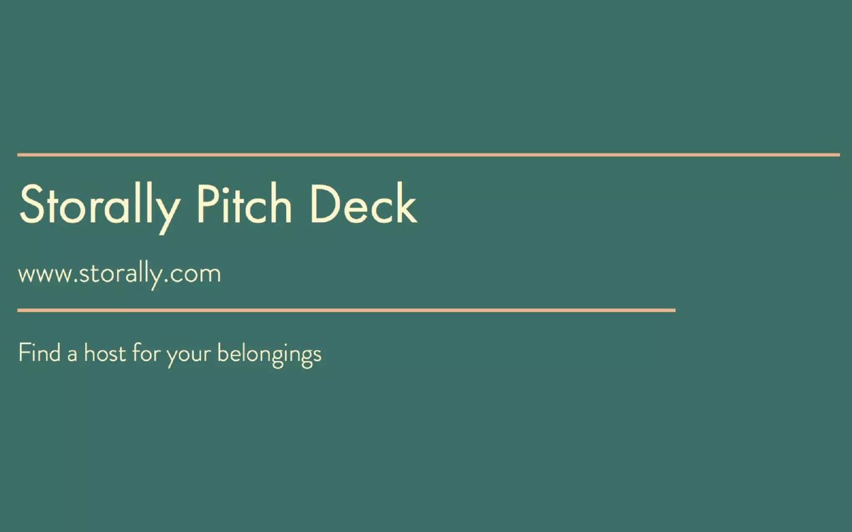 Cover slide of the Storally pitch deck — Early Stage / Seed 2016