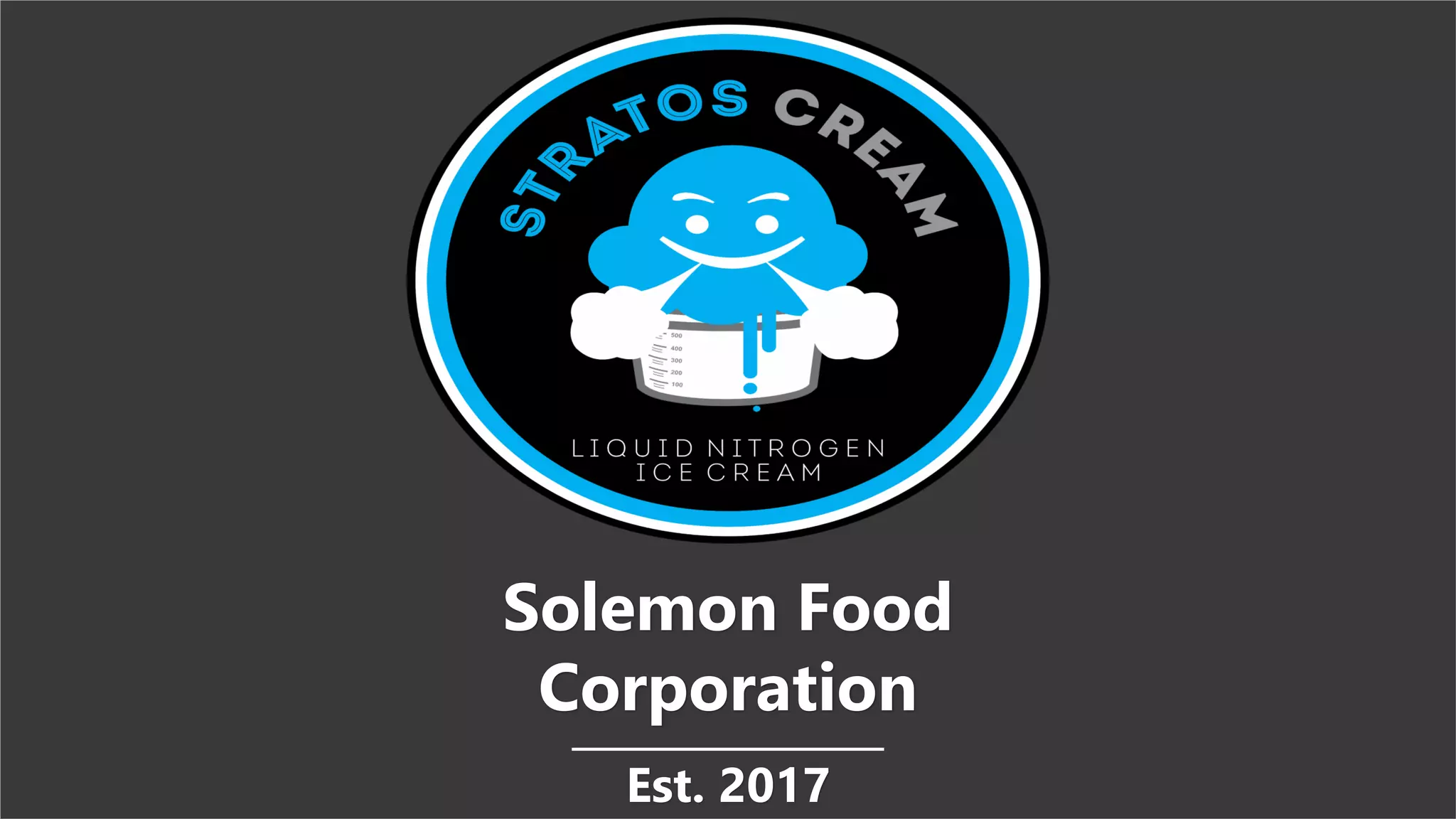 Cover slide of the Stratoscream (Solemon Food Corporation) pitch deck — 2017