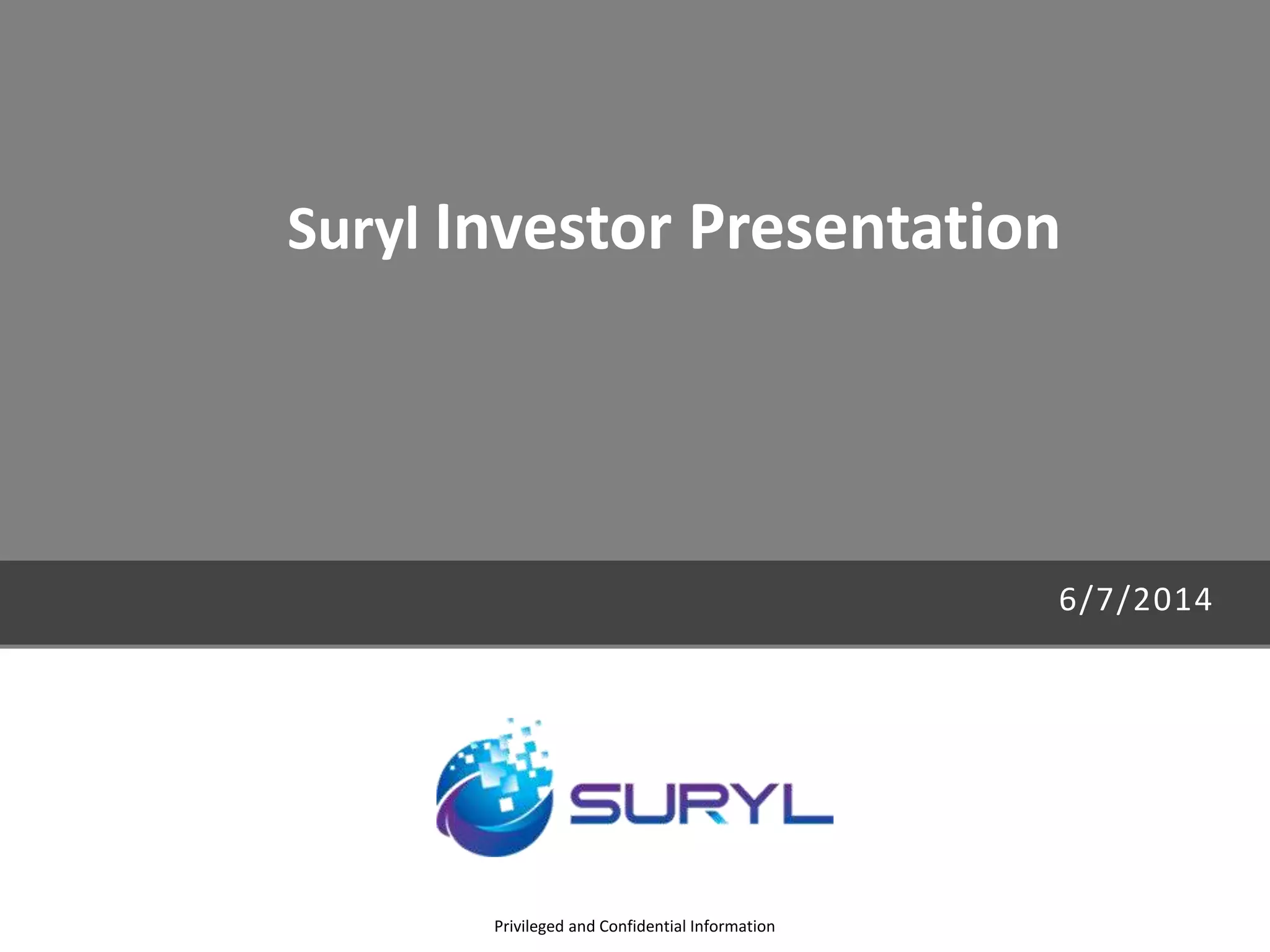 Cover slide of the Suryl pitch deck — Series A 2014