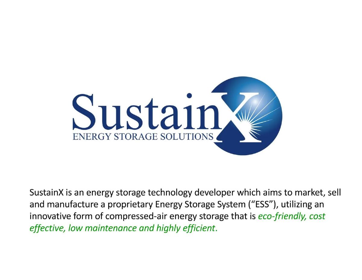 Cover slide of the SustainX Energy Storage Pitch Deck Teardown pitch deck