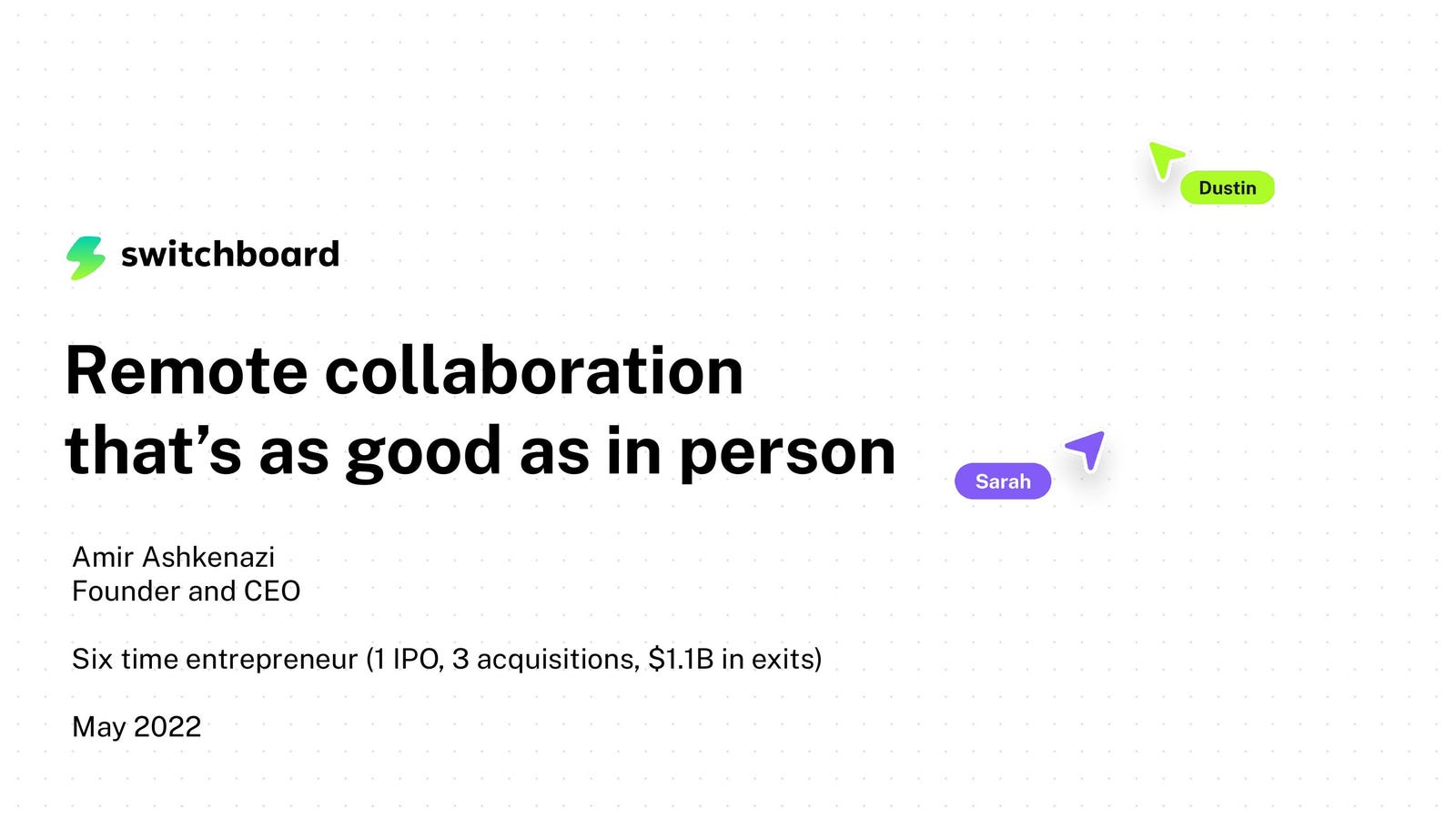 Cover slide of the Switchboard pitch deck — Series A 2022