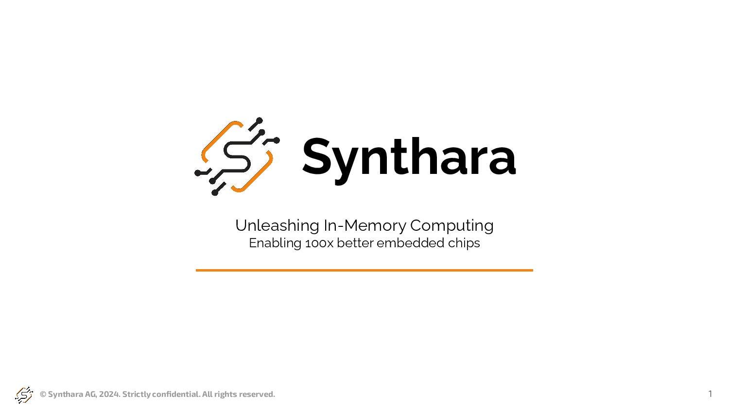 Cover slide of the Synthara pitch deck — Venture 2024