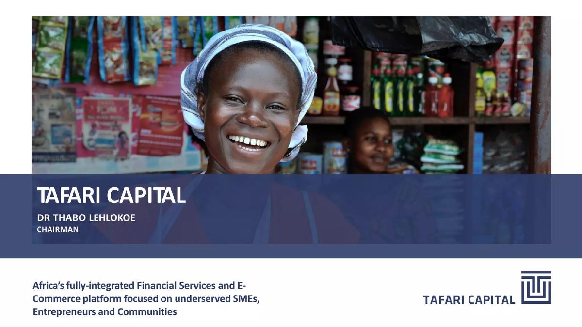 Cover slide of the Tafari Capital pitch deck — Early Stage / Seed 2021