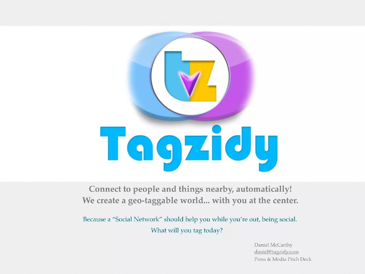 Cover slide of the Tagzidy Media Pitch Deck Teardown pitch deck