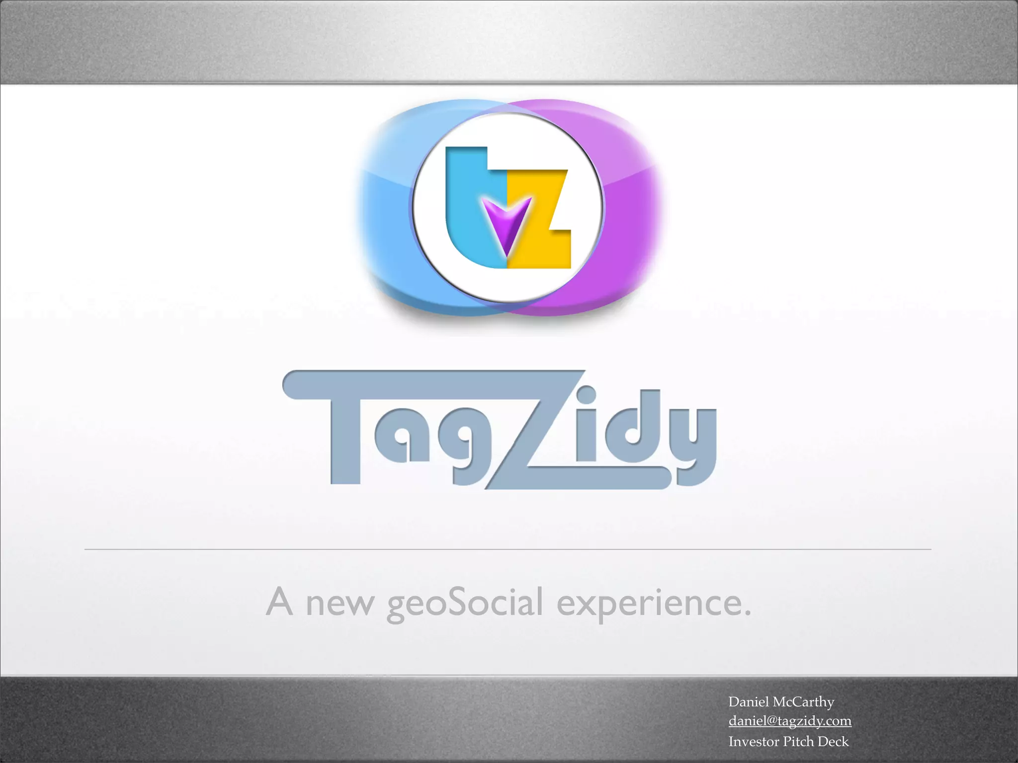 Cover slide of the Tagzidy pitch deck — Early Stage / Seed 2012