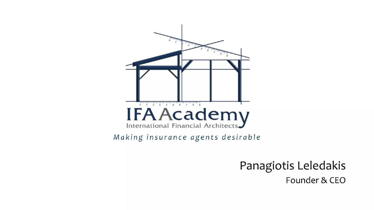 Cover slide of the IFA Academy pitch deck