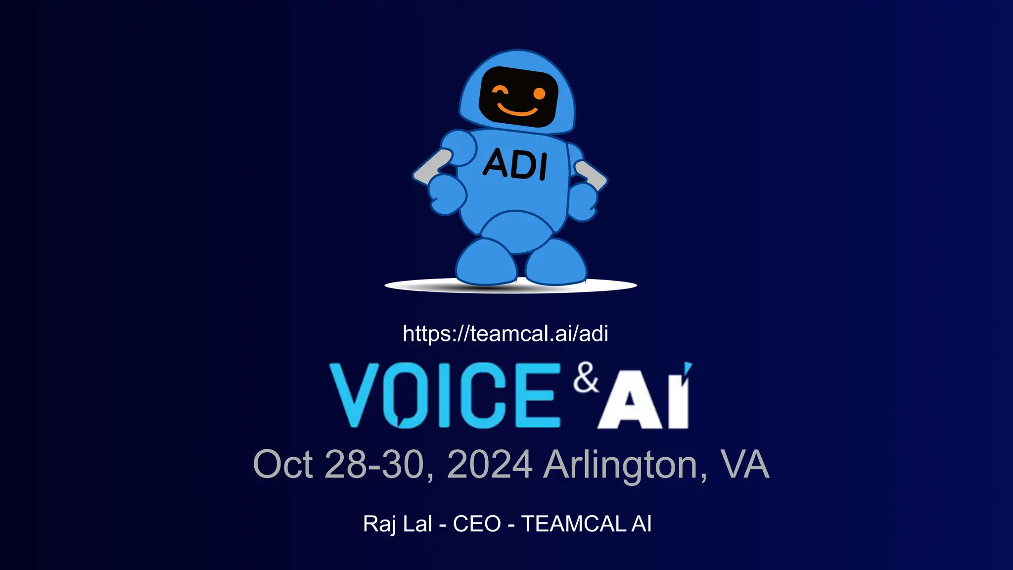 Cover slide of the TEAMCAL AI pitch deck — 2024