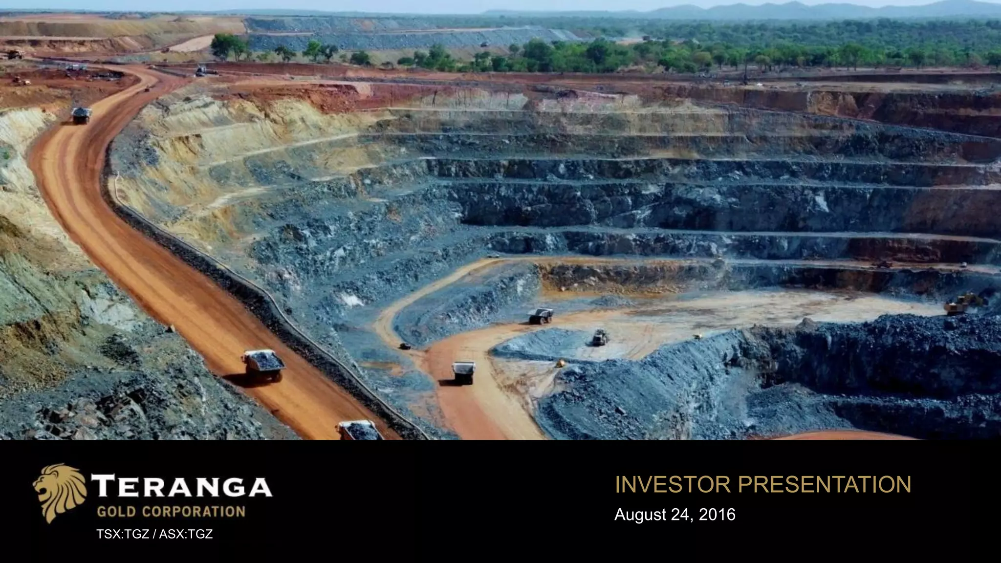 Cover slide of the Teranga Gold Corporation pitch deck — Public (TSX/ASX Listed) 2016