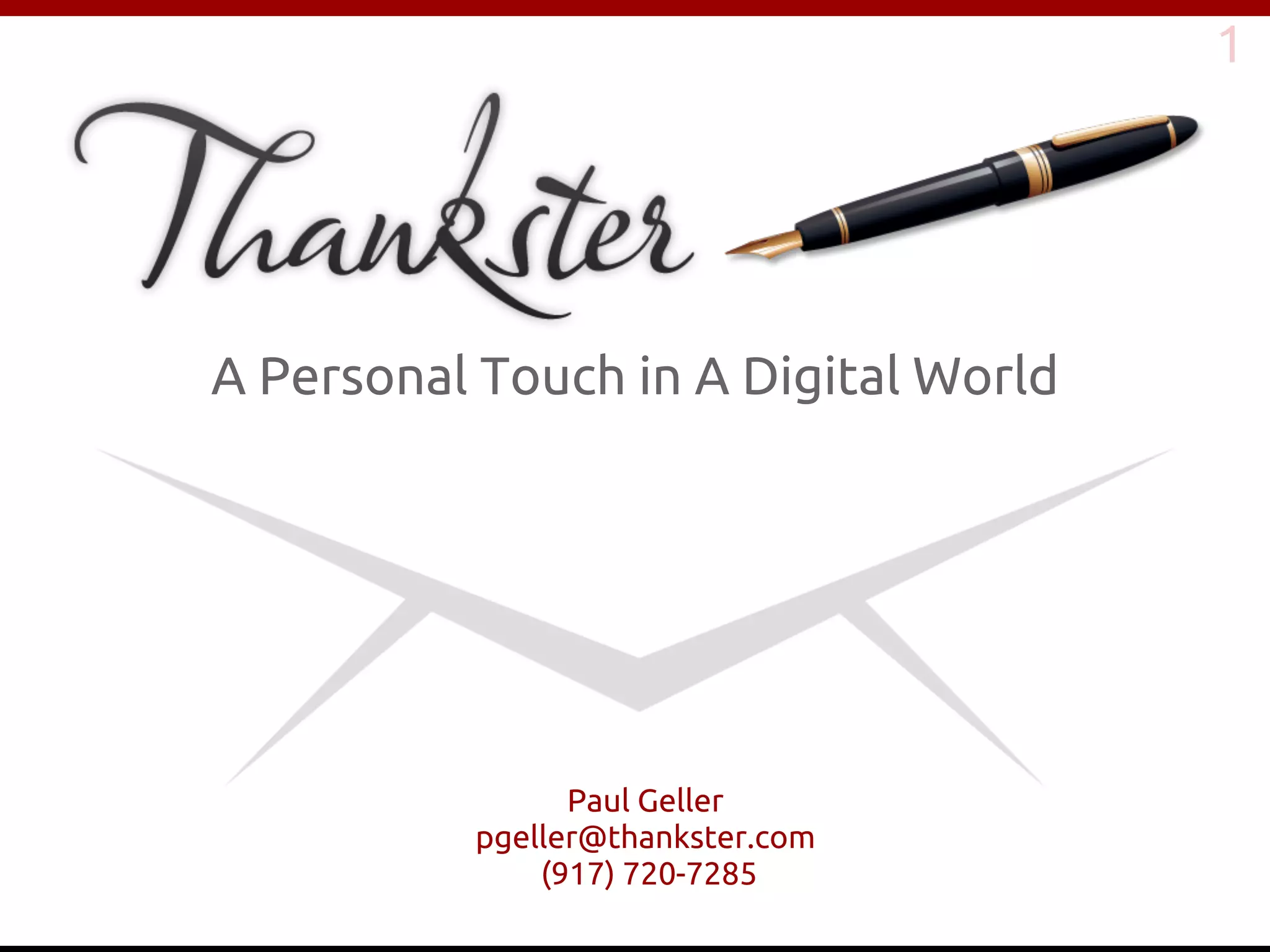 Cover slide of the Thankster pitch deck — 2013