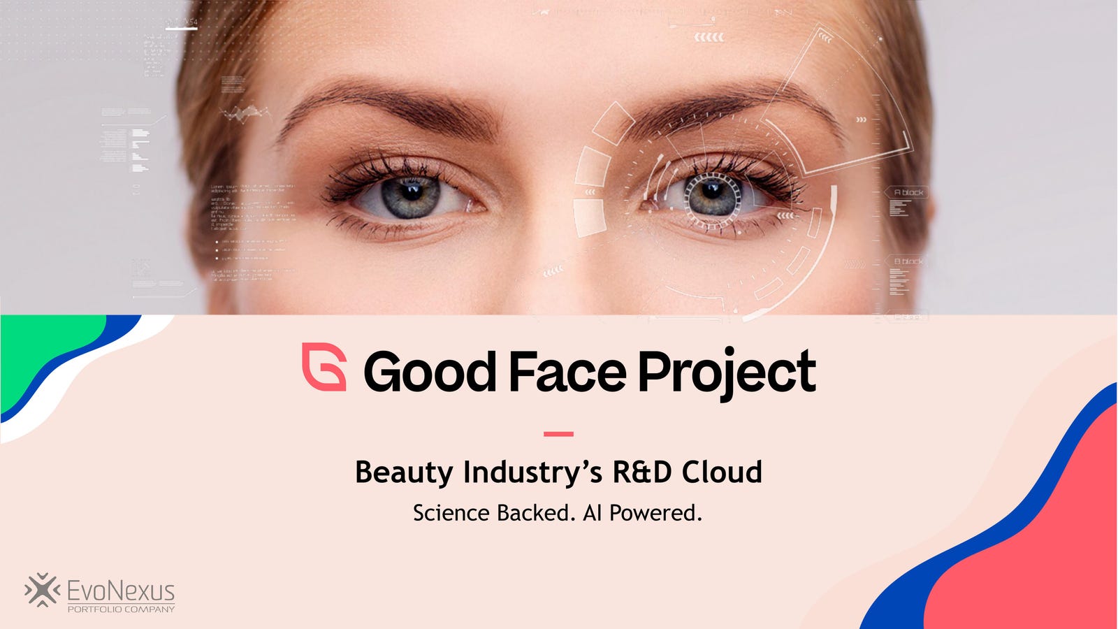 Cover slide of the The Good Face Project pitch deck — Seed 2022