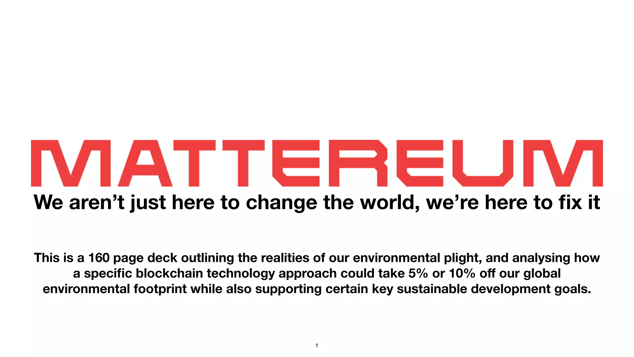 Cover slide of the Mattereum pitch deck — Not stated