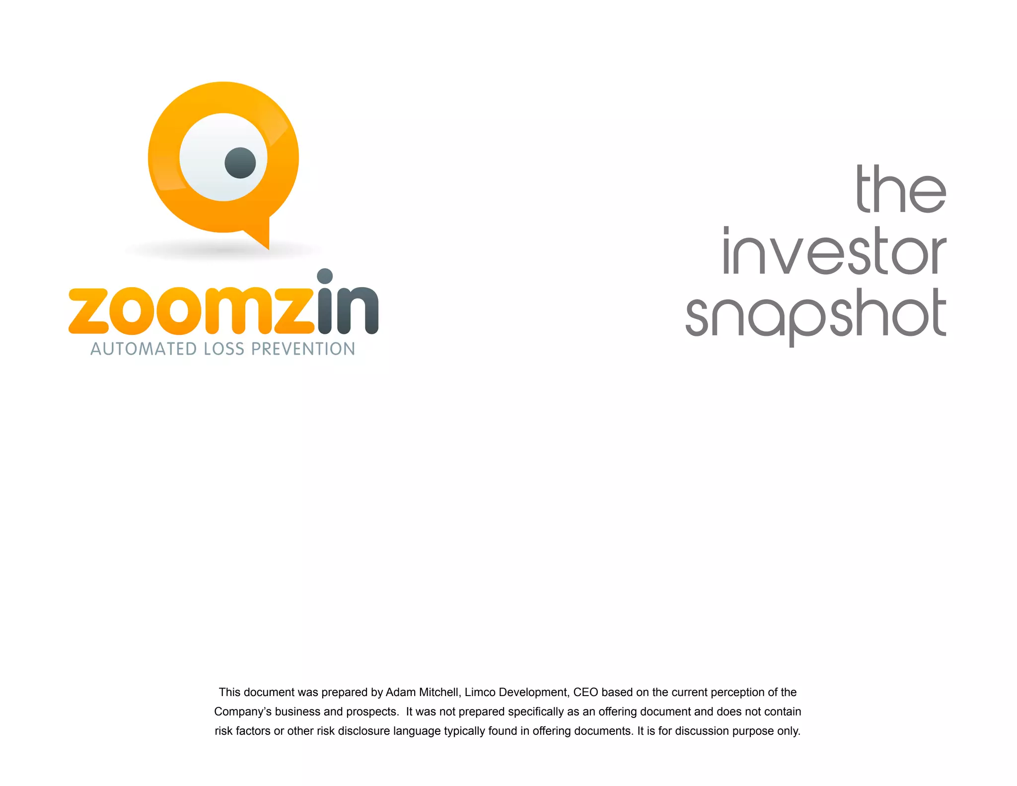 Cover slide of the Zoomzin pitch deck — Early Stage / Seed 2012