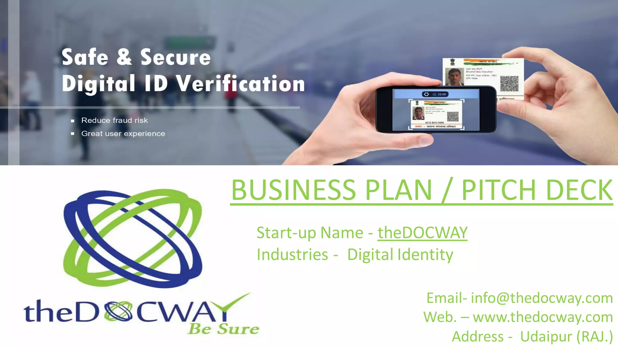 Cover slide of the theDOCWAY pitch deck