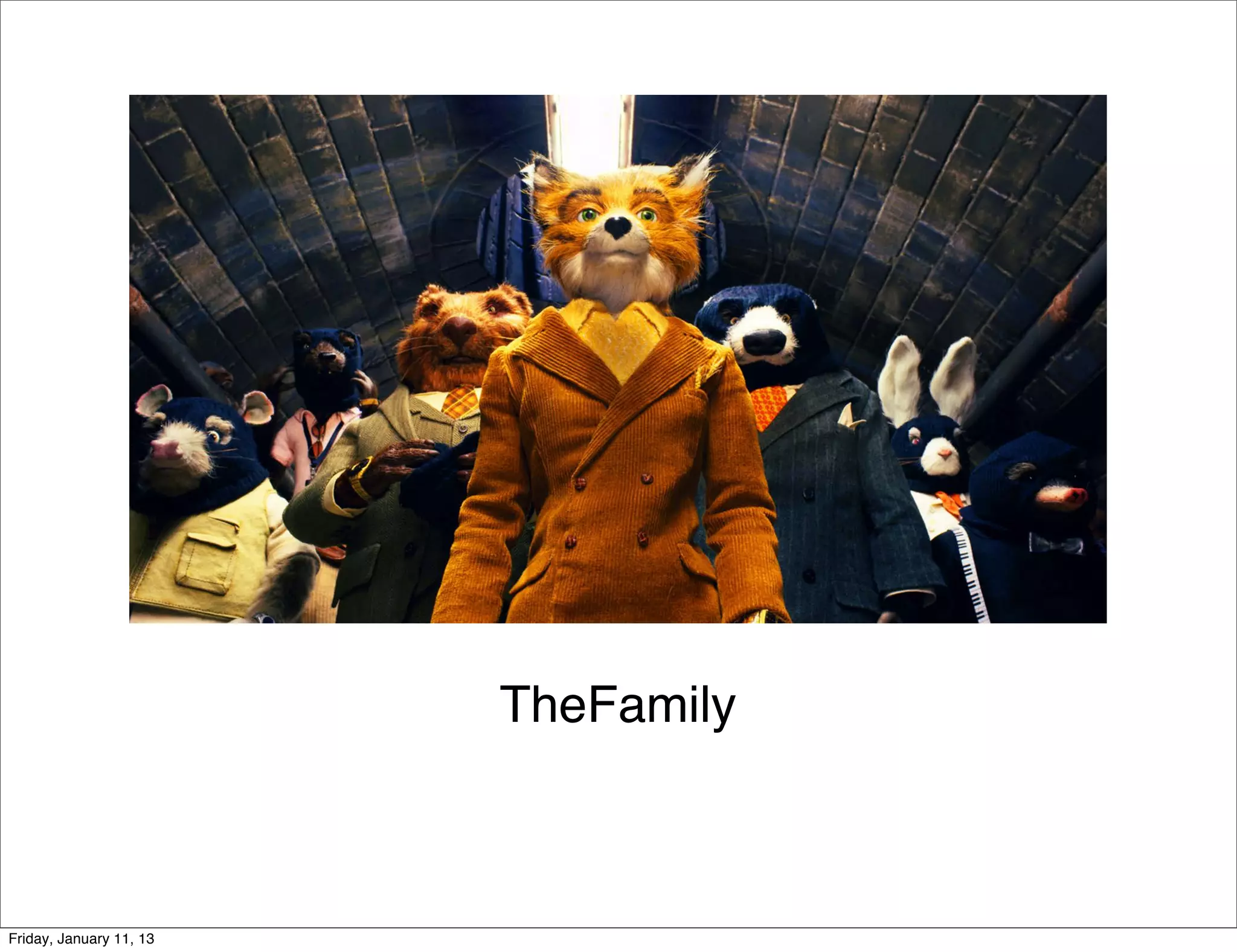Cover slide of the TheFamily pitch deck — Early Stage / Launch 2013