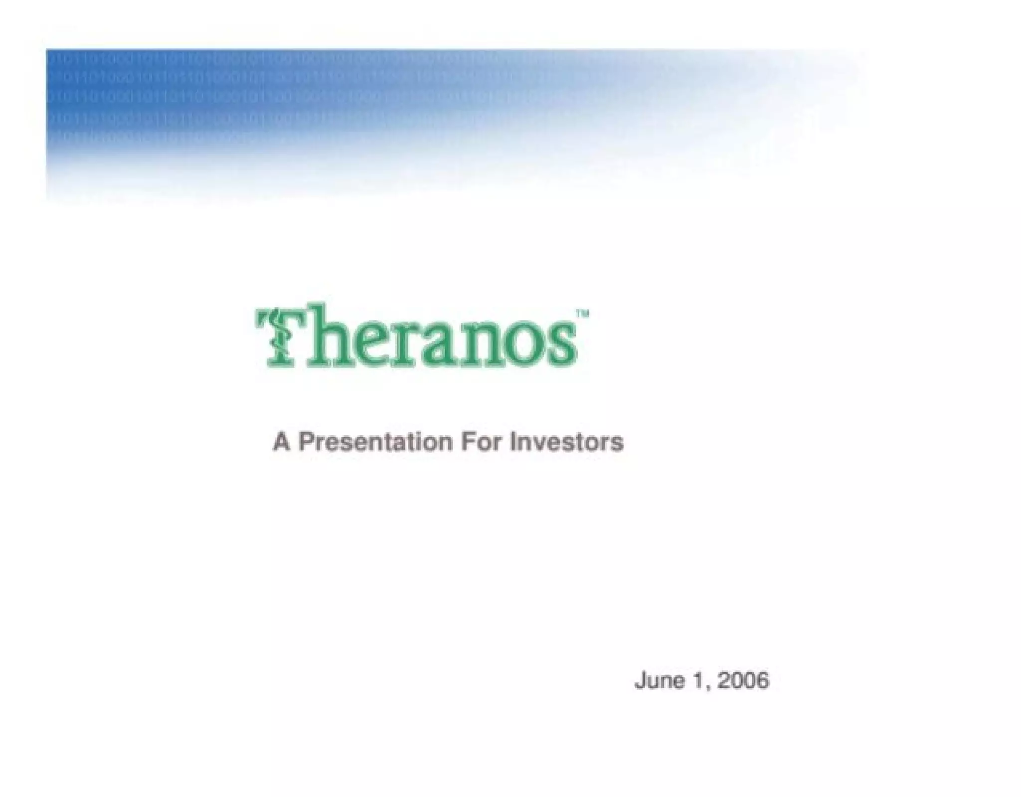 Cover slide of the Theranos Pitch Deck Teardown pitch deck