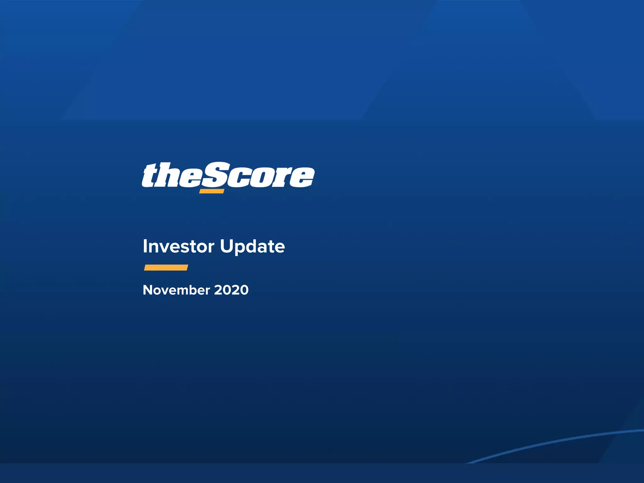 Cover slide of the theScore pitch deck — Public (TSX) 2020