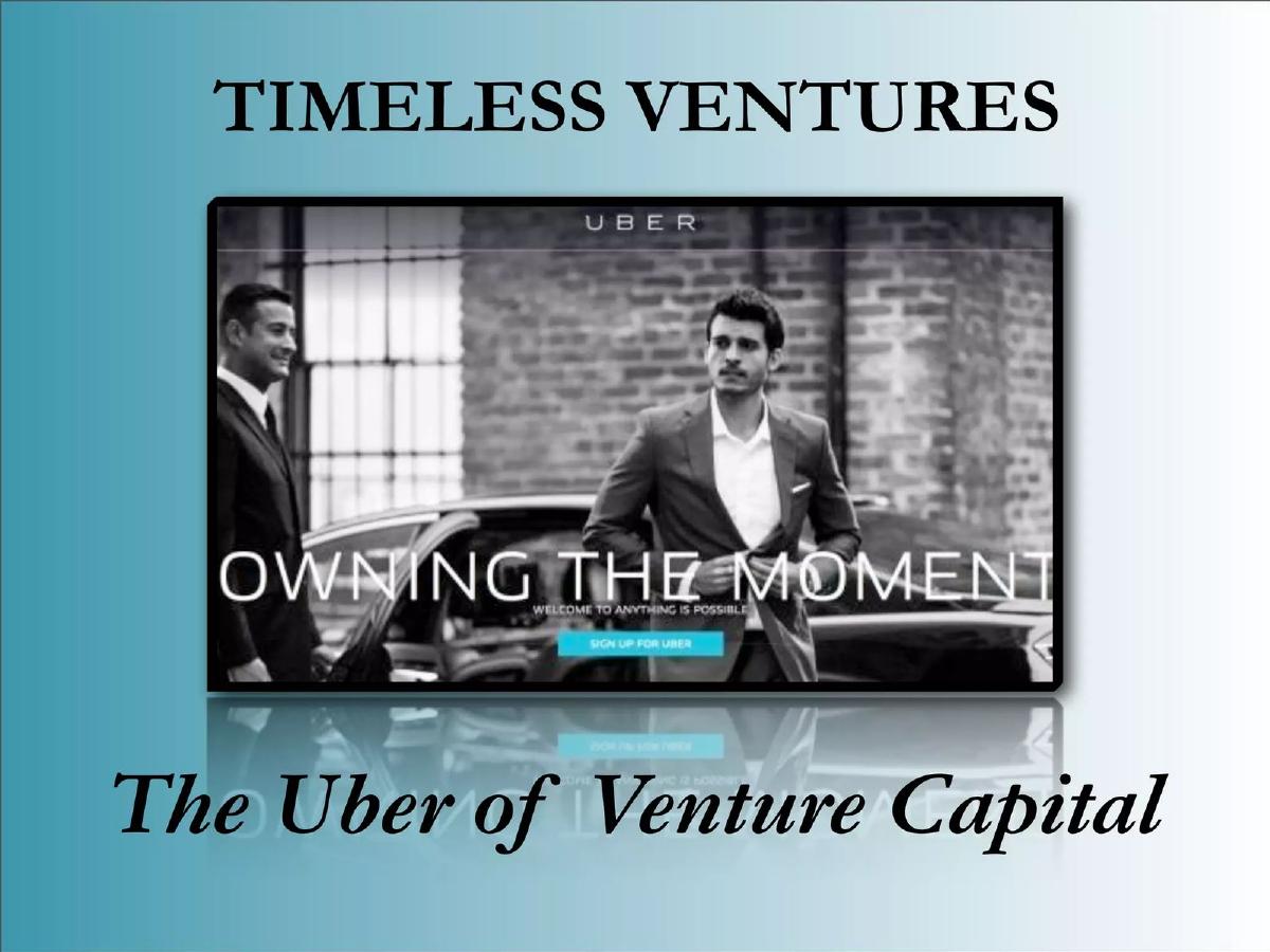 Cover slide of the Timeless Ventures pitch deck — 2013
