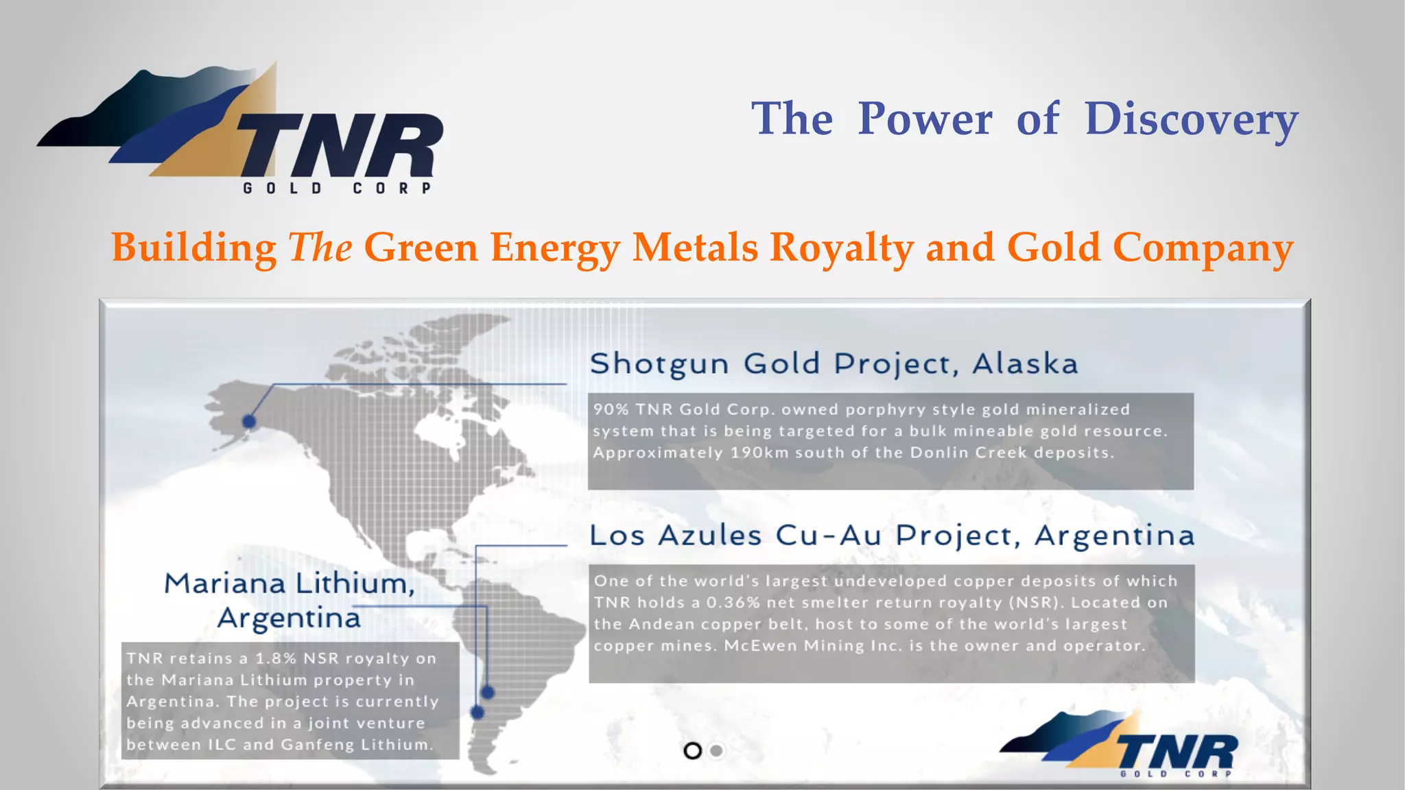 Cover slide of the TNR Gold Corp. pitch deck — Public (TSXV: TNR) 2020
