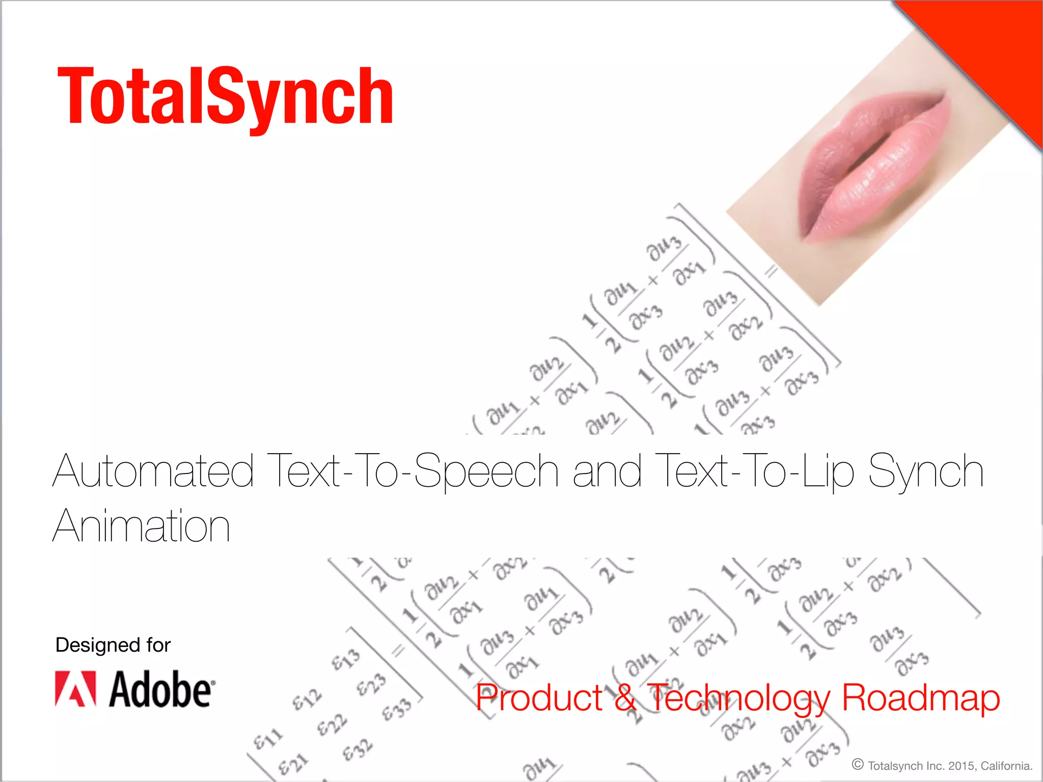 Cover slide of the TotalSynch Inc. pitch deck — 2015