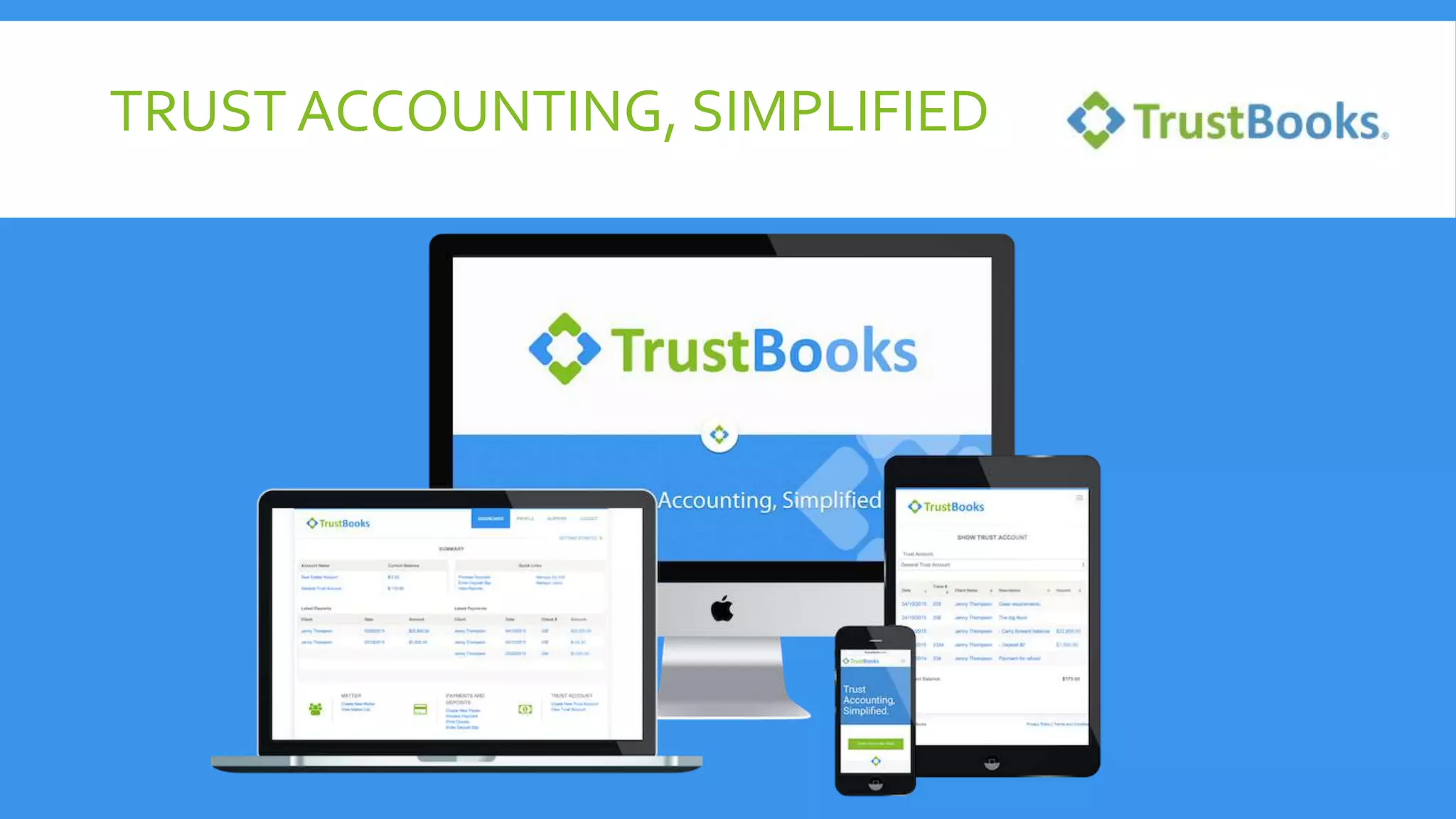 Cover slide of the TrustBooks pitch deck — 2015