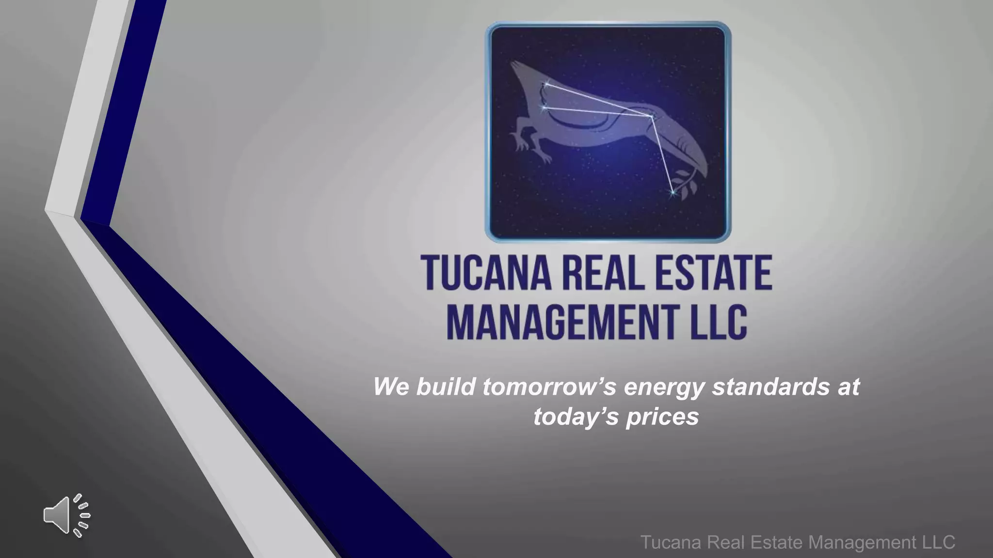 Cover slide of the Tucana Real Estate Management LLC pitch deck — Project Finance / Seed