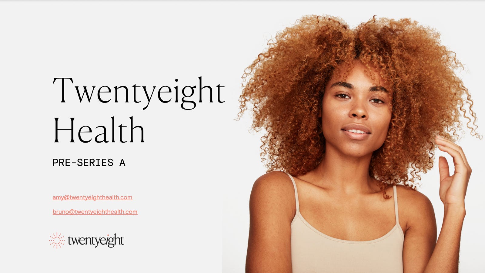 Cover slide of the Twentyeight Health pitch deck — Pre-Series A 2024