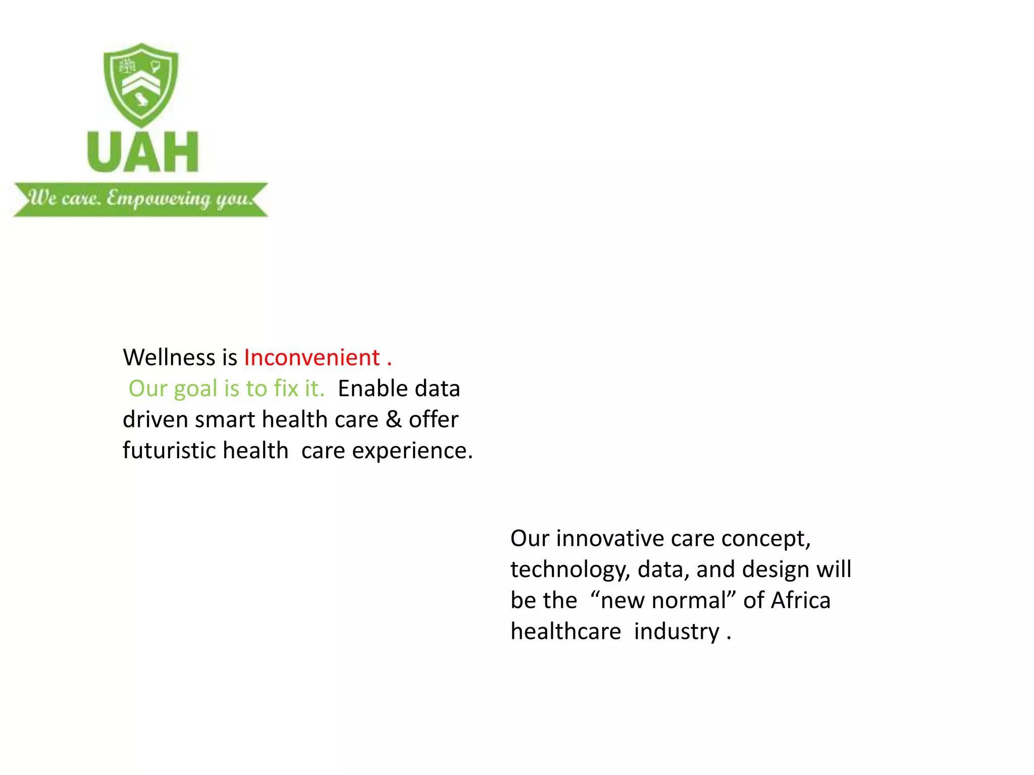 Cover slide of the UAH (Universal Allied Health) pitch deck — Pre-Series A / Seed