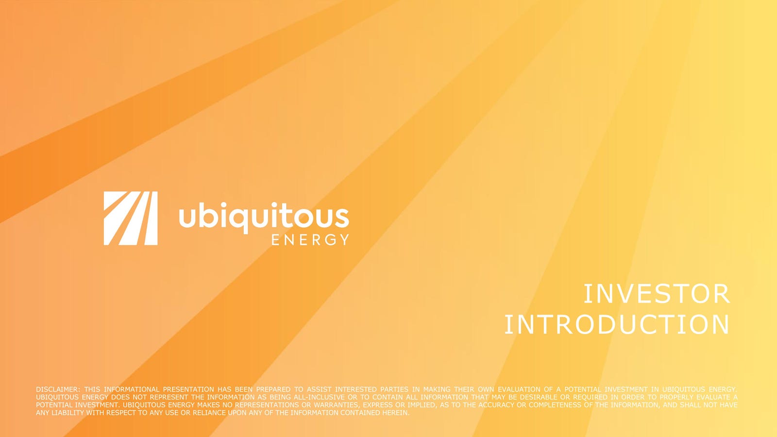 Cover slide of the Ubiquitous Energy pitch deck — Series B 2024